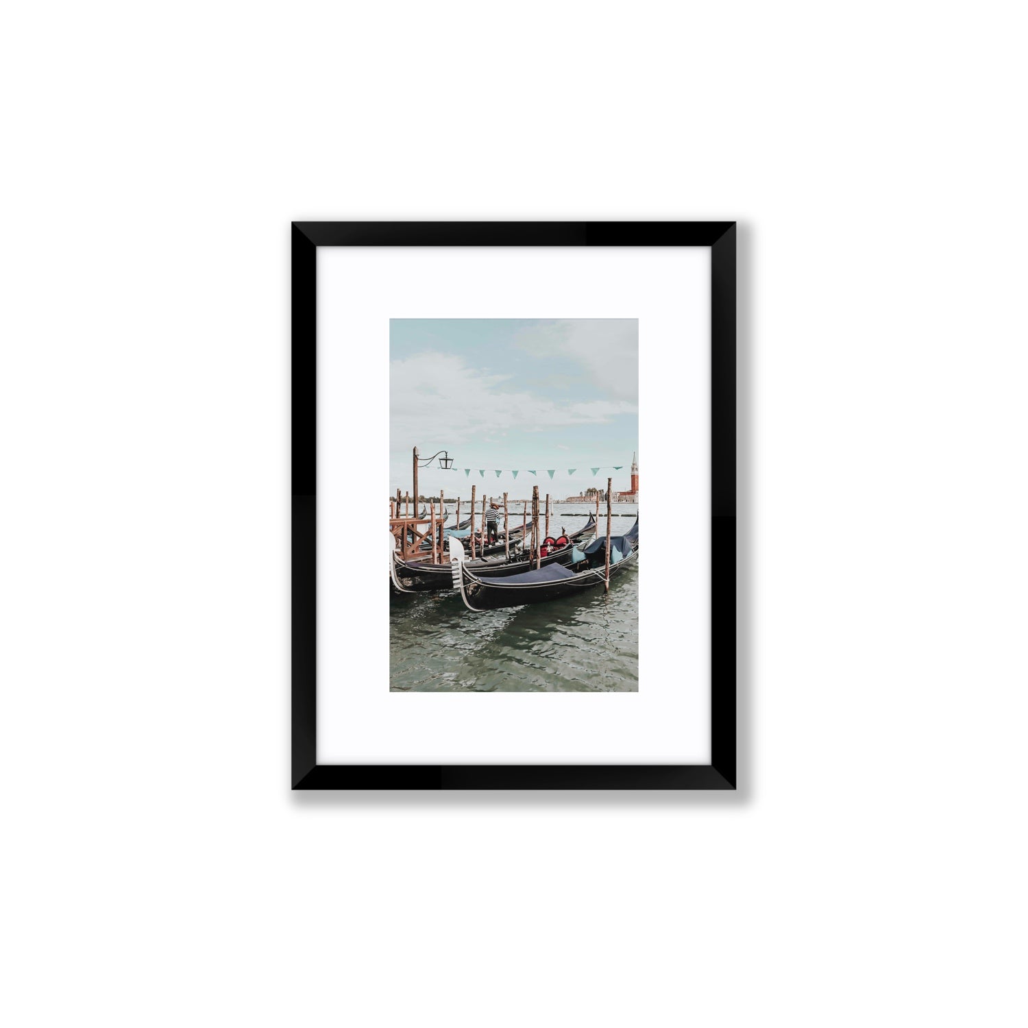 The Gondolier Venice Gondola Italian wall art Small fine art print in black frame with matboard