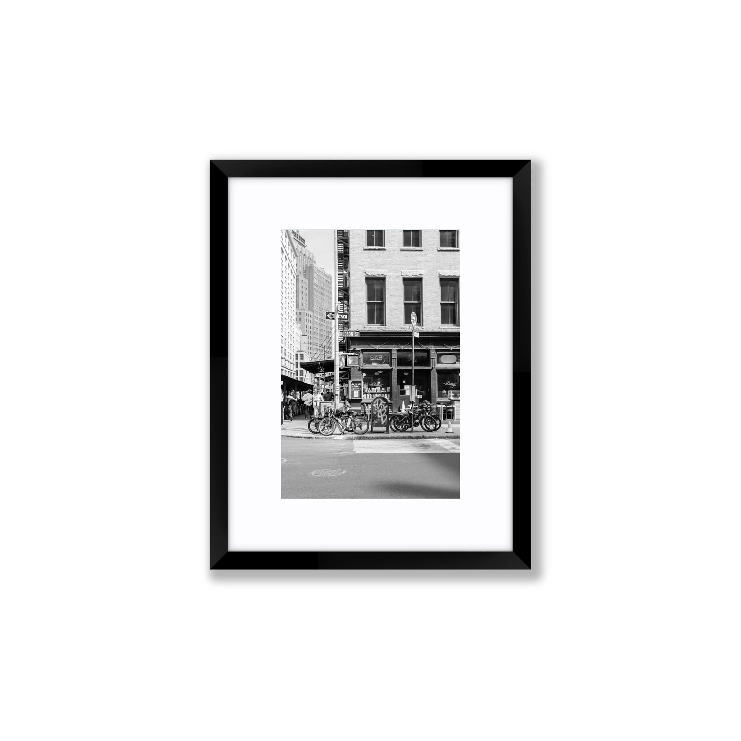 Bites Of The Big Apple New York NYC Black & White wall art Small fine art print in black frame with matboard