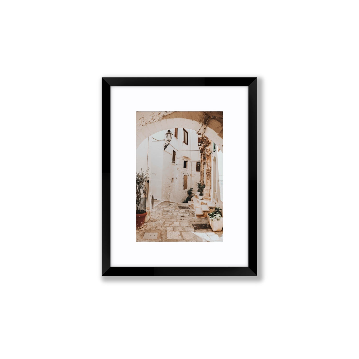 Pathway Wander Puglia Ostuni wall art Small fine art print in black frame with matboard