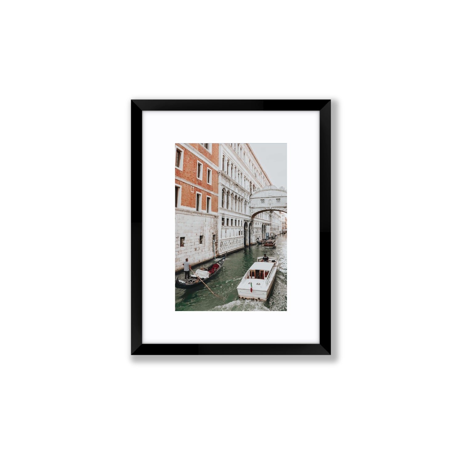 Under the Bridge Venice Gondola Italian wall art Small fine art print in black frame with matboard