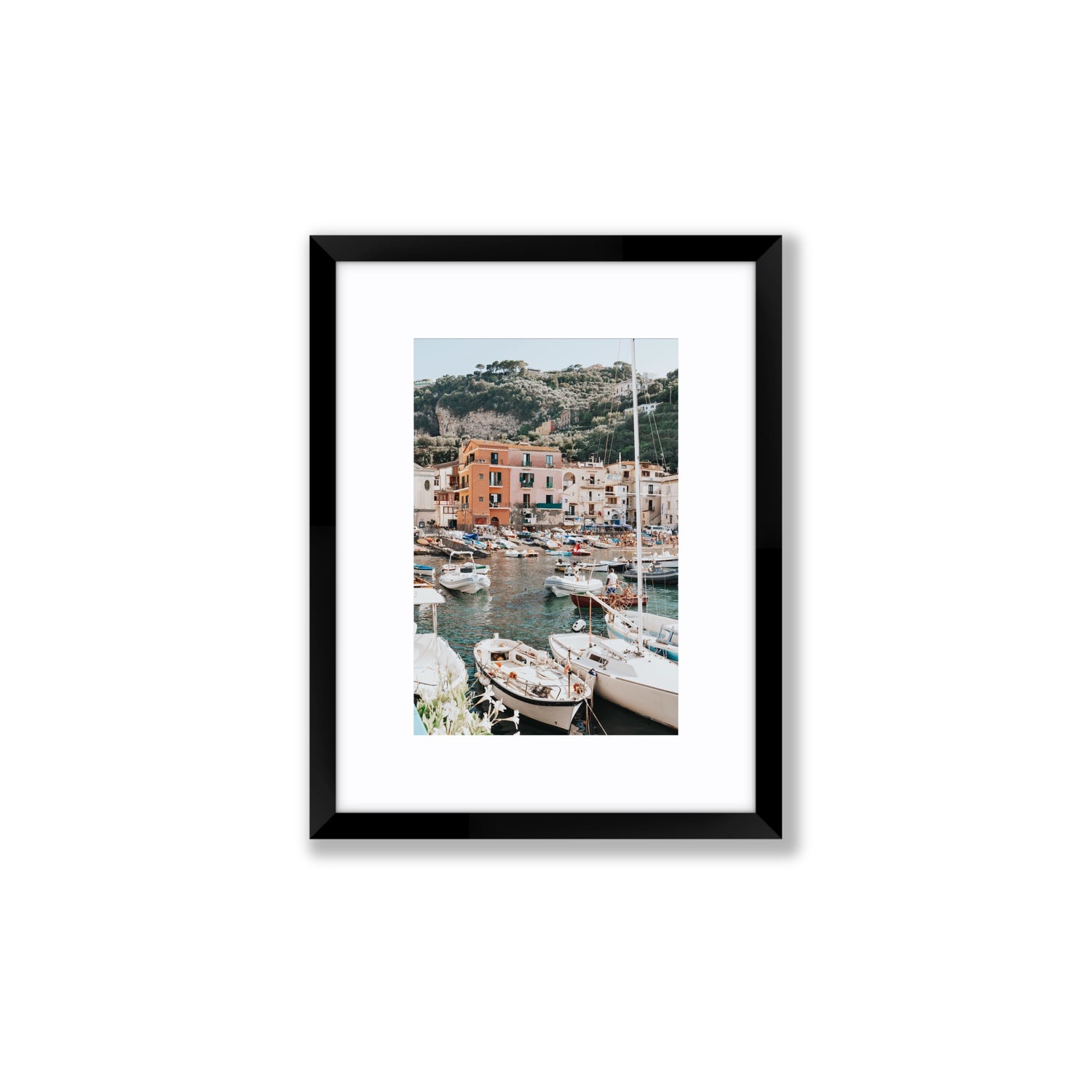 Marina Grande Sorrento coastal Italian wall art Small fine art print in black frame with matboard