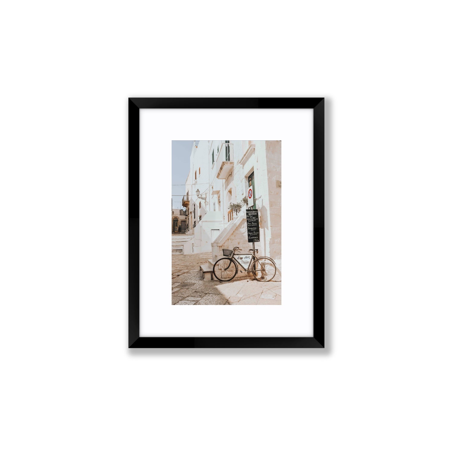 La Bicicletta Puglia Ostuni wall art Small fine art print in black frame with matboard
