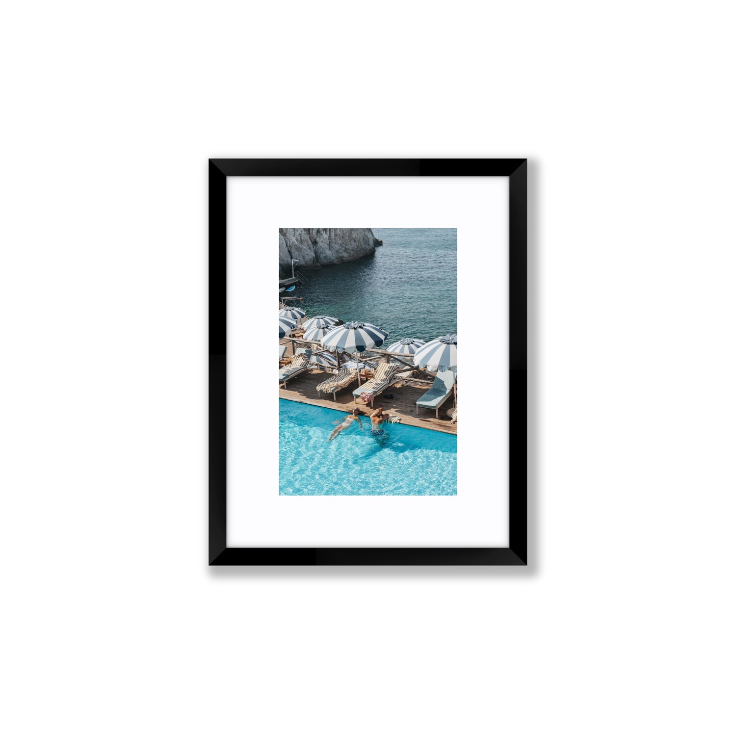 I'm Busy Ischia Italian coastal Mediterranean wall art Small fine art print in black frame with matboard
