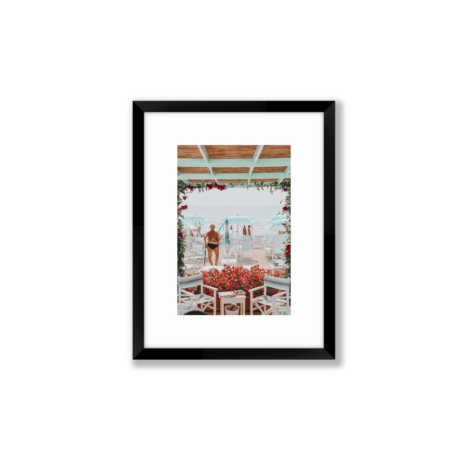 Nonna's Italian Escape Alassio Italian wall art Small fine art print in black frame with matboard
