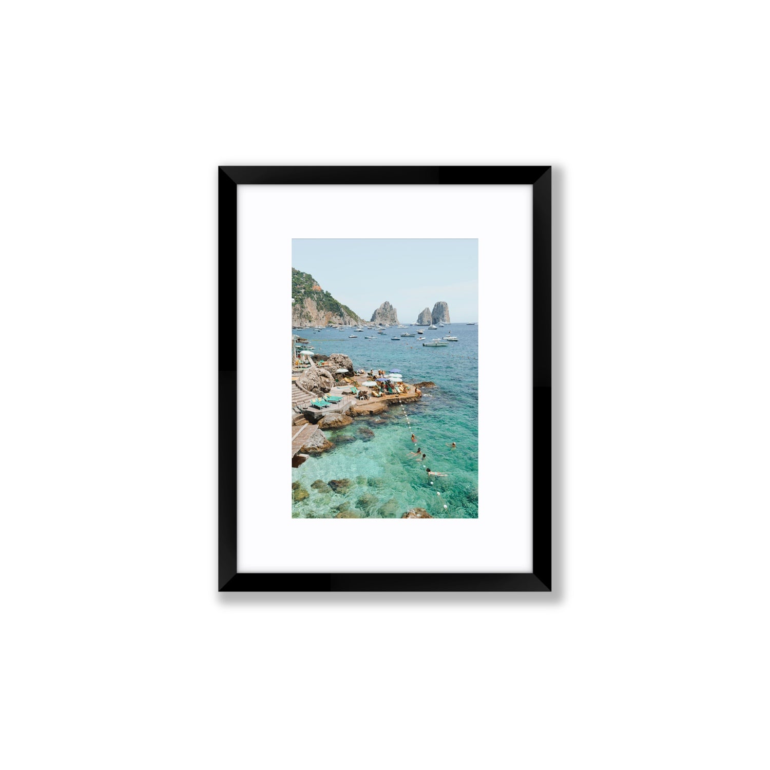 Summertime Blues Capri Mediterranean wall art Small fine art print in black frame with matboard
