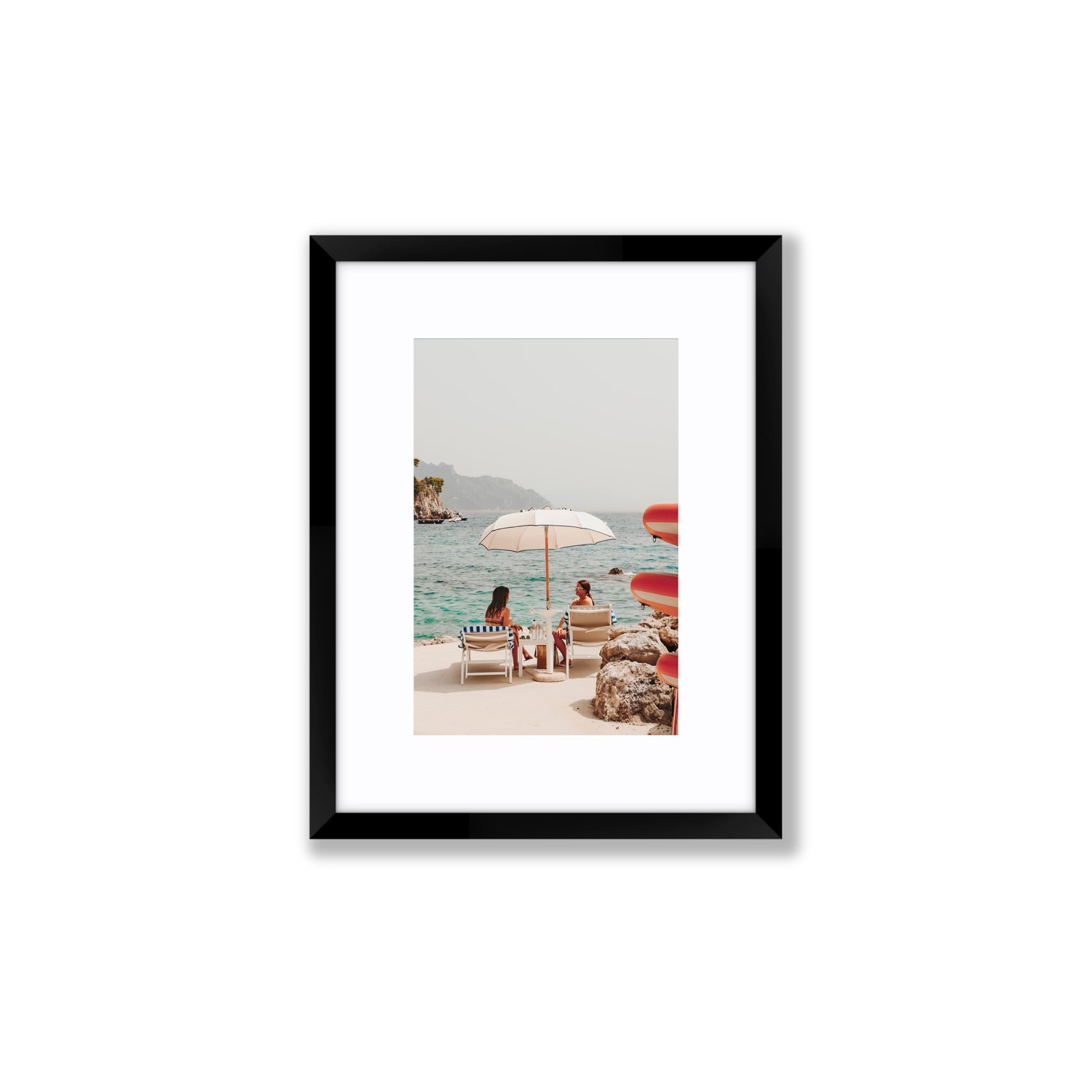Salty Banter Amalfi Mediterranean wall art Small fine art print in black frame with matboard