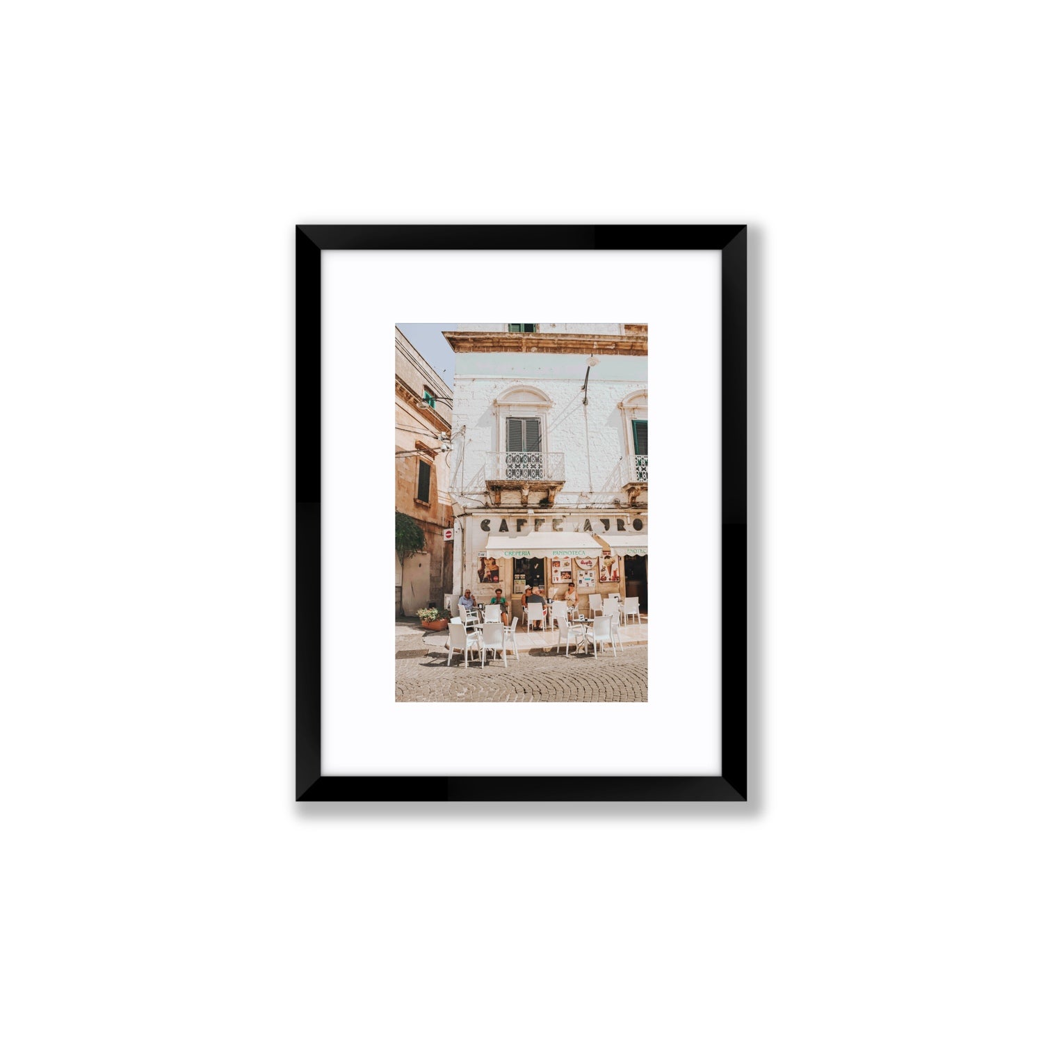 Cafe Ostuni Puglia Café Ostuni Italian wall art Small fine art print in black frame with matboard