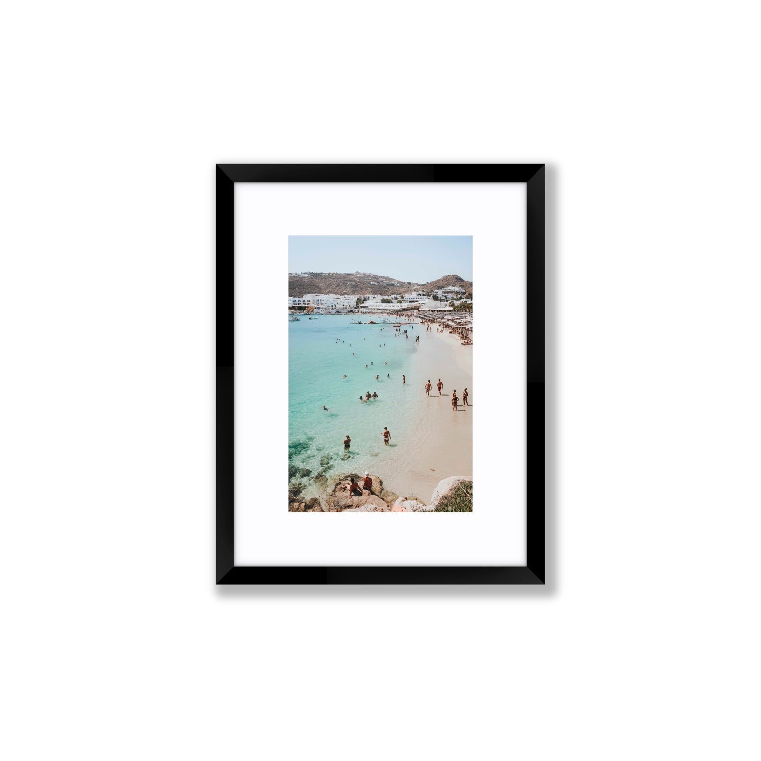 Breathe In The Salty Air Mykonos Greek island wall art Small fine art print in black frame with matboard