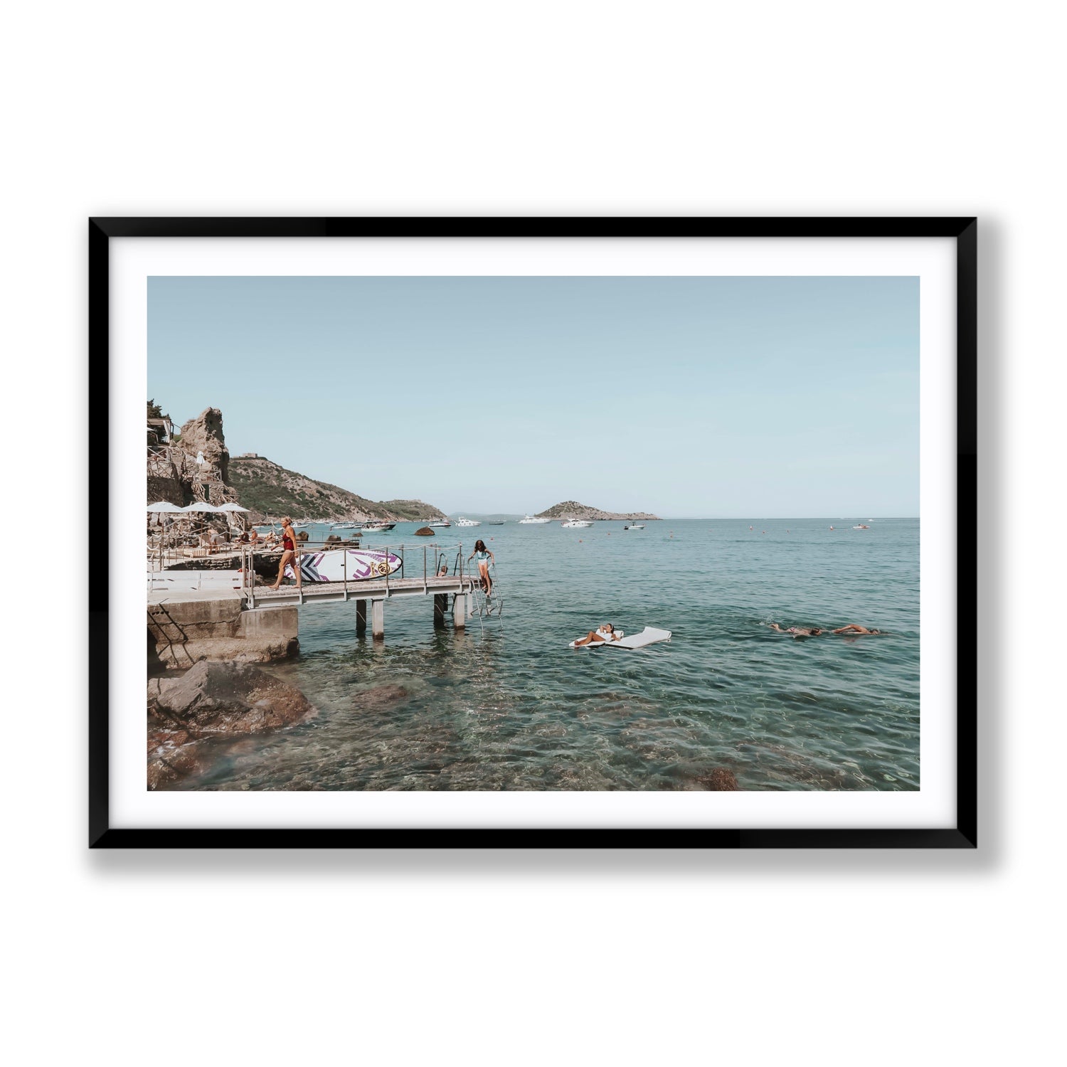 Retro Glamour Tuscany coastal Italian wall art Gallery fine art print in black frame with matboard