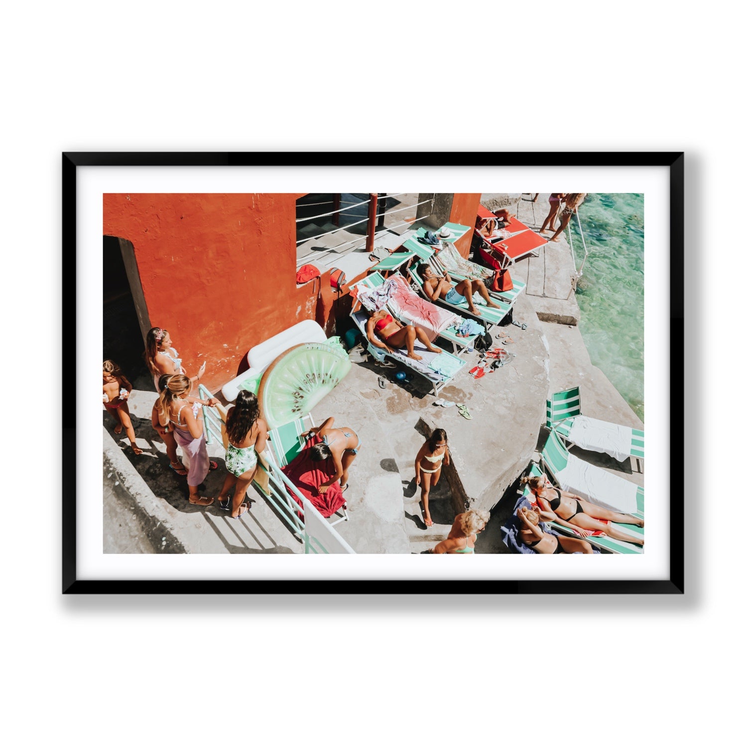 Italianita Capri beach Mediterranean wall art Gallery fine art print in black frame with matboard