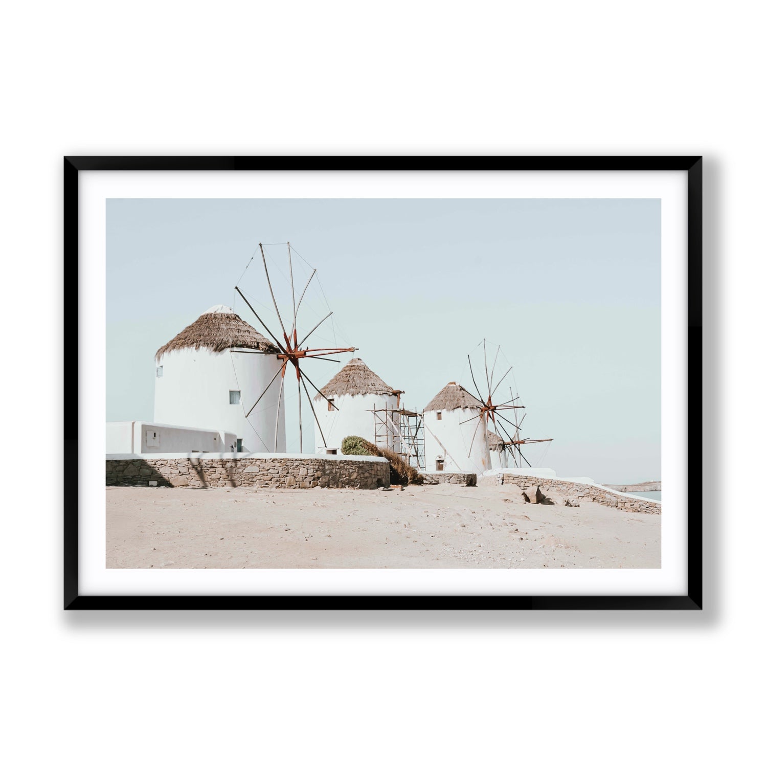 Rustic Icons Mykonos Greek island wall art Gallery fine art print in black frame with matboard