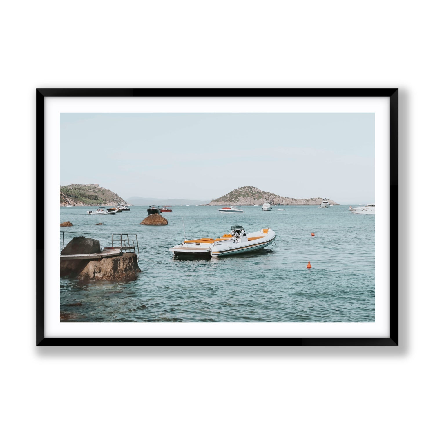 The Azure Sea Tuscany coastal Italian wall art Gallery fine art print in black frame with matboard