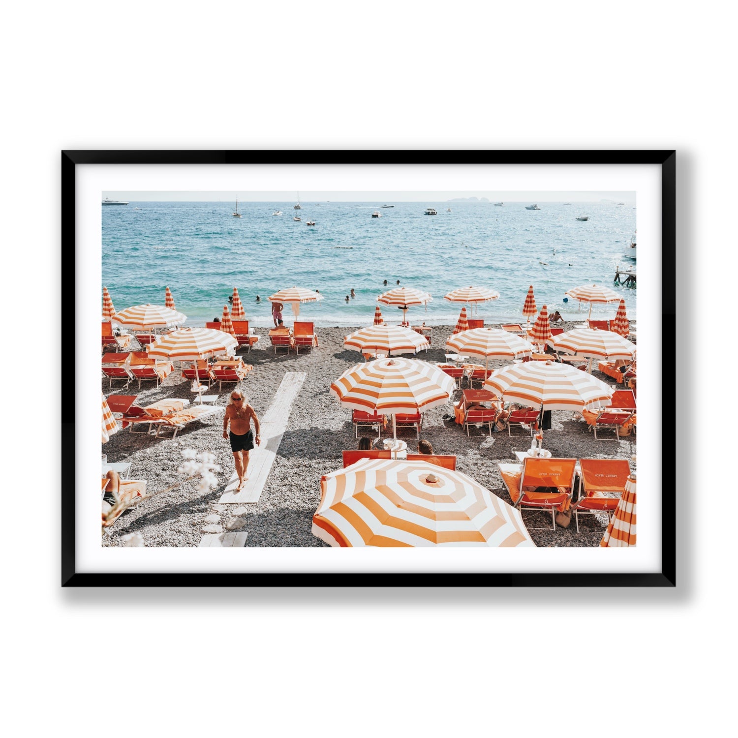 Shoreline Strut Positano wall art Gallery fine art print in black frame with matboard