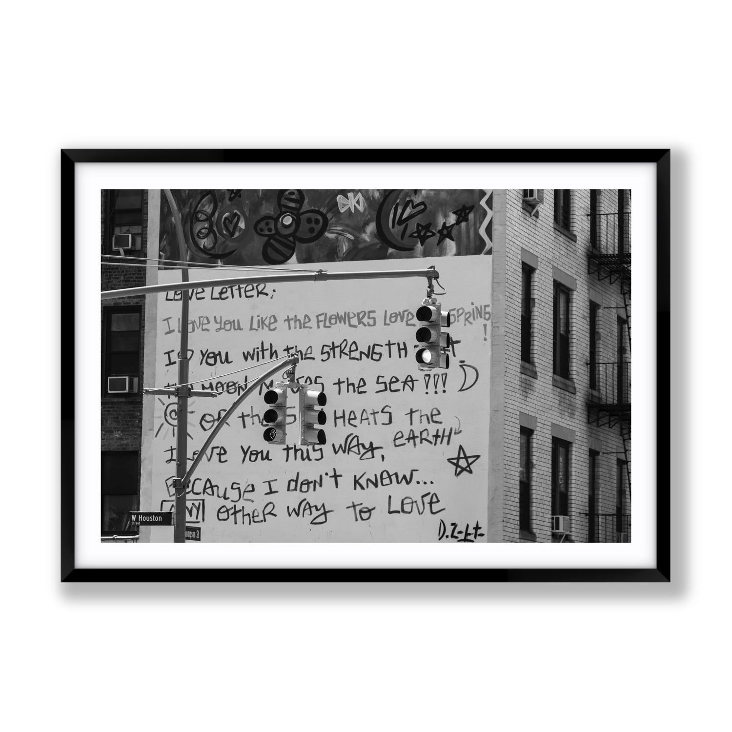 Love Letter New York NYC Black & White wall art Gallery fine art print in black frame with matboard