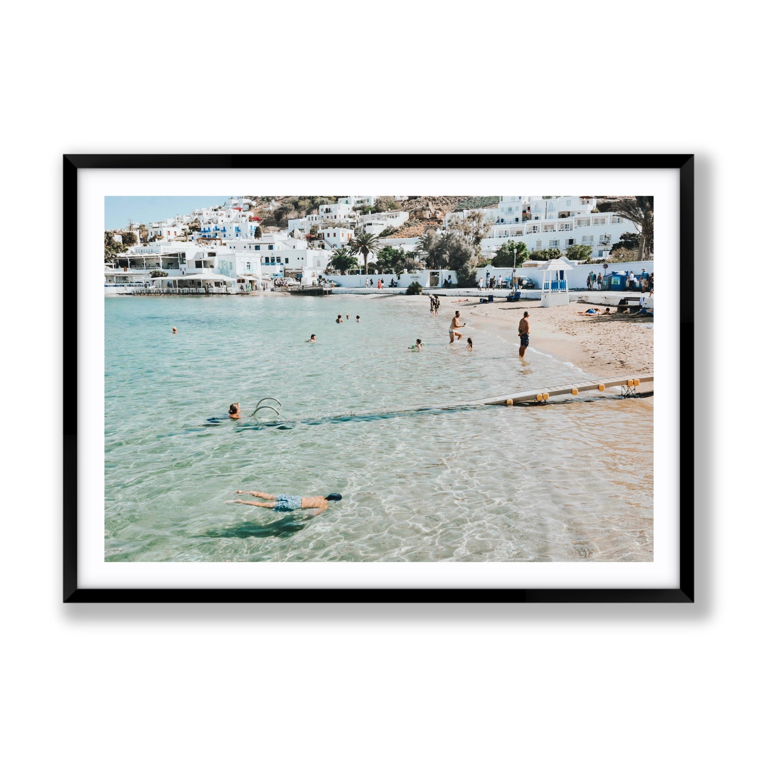 Bathe Yourself In Beauty Mykonos Greek island wall art Gallery fine art print in black frame with matboard