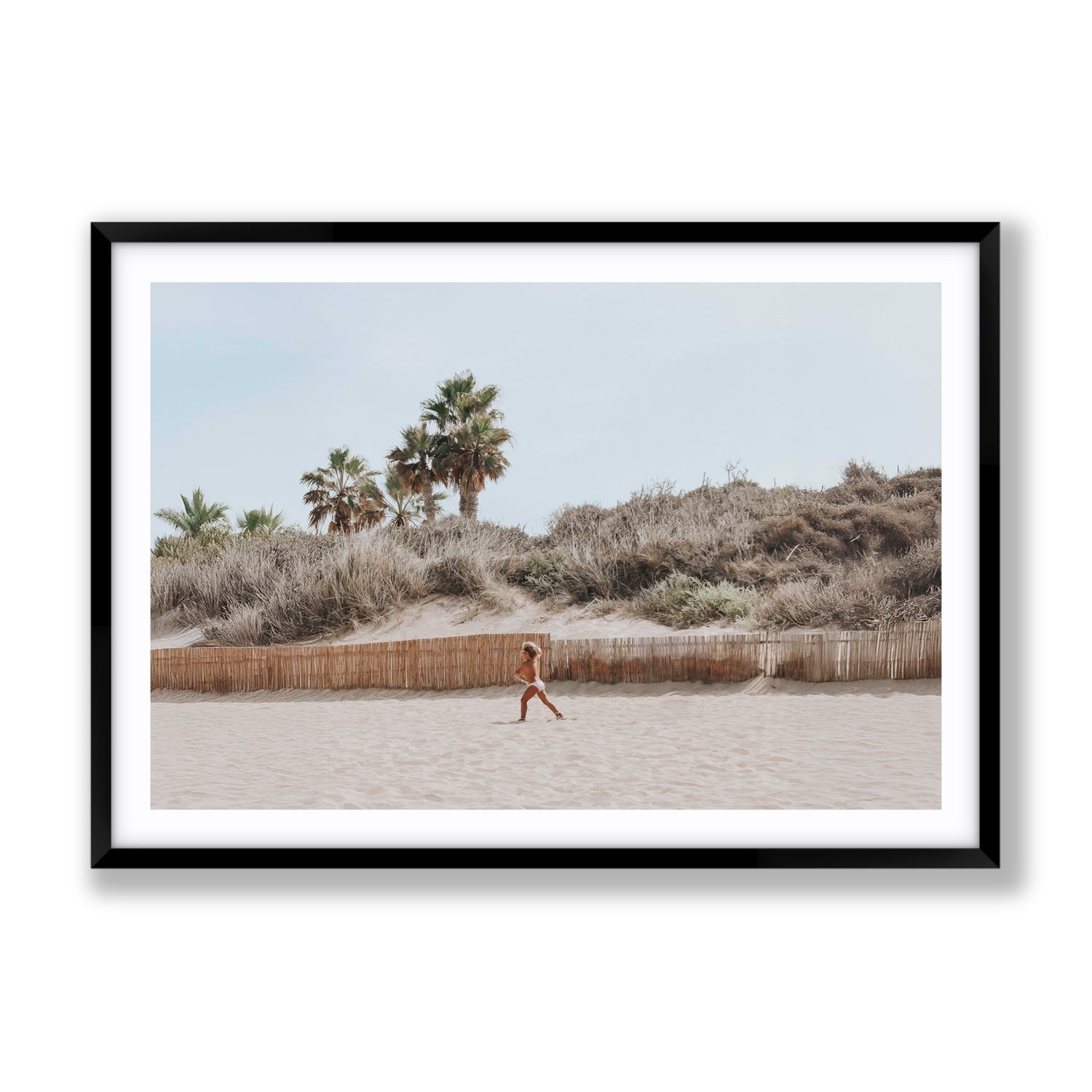 Ragazza Da Spiaggia Puglia beach Italian fine art print Gallery fine art print in black frame with matboard