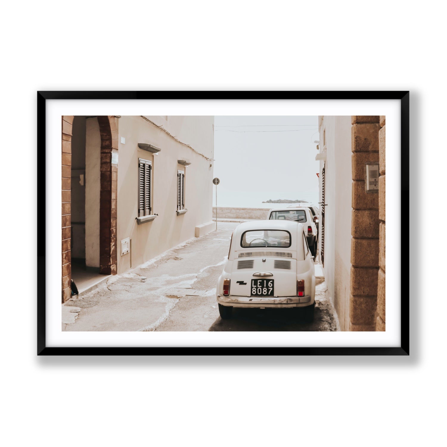 Bambini Lane Puglia Italian wall art Gallery fine art print in black frame with matboard