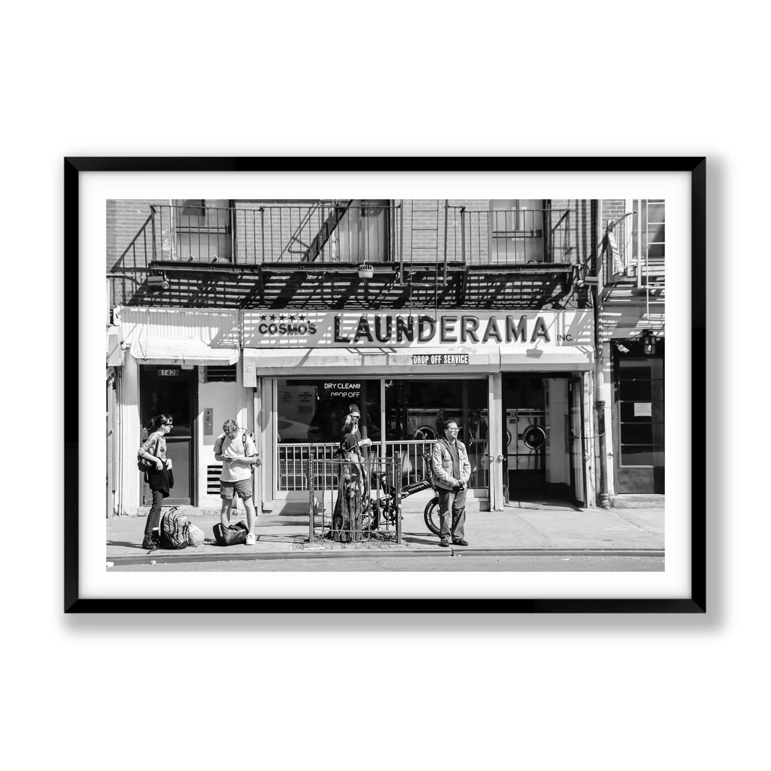 Launderama New York NYC Black & White wall art Gallery fine art print in black frame with matboard