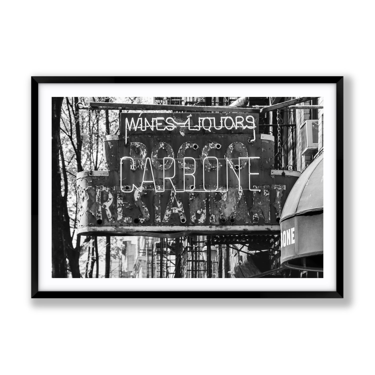 Thompson Street New York NYC Black & White wall art Gallery fine art print in black frame with matboard