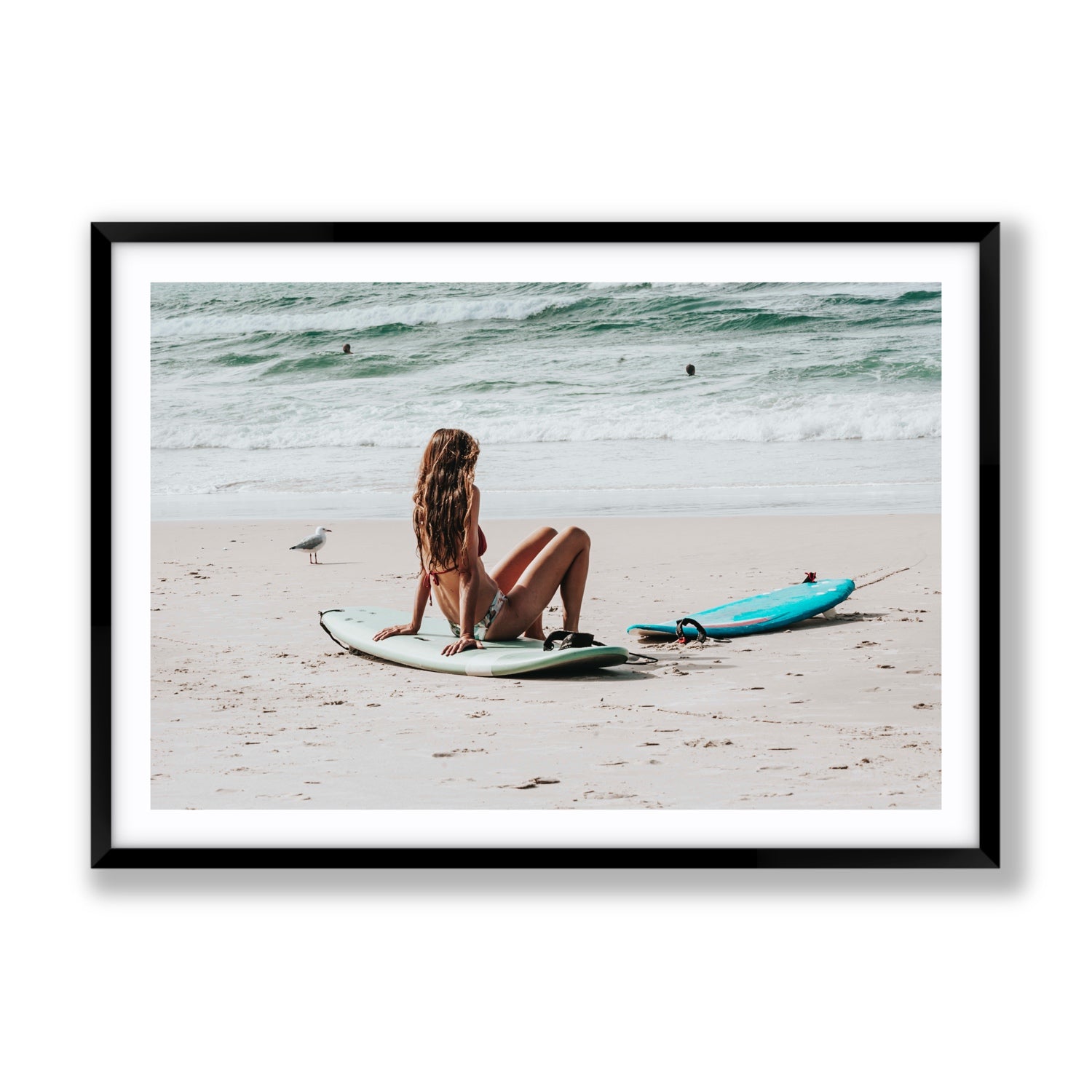 Ciao Bella Byron Bay Surf coastal wall art Gallery fine art print in black frame with matboard