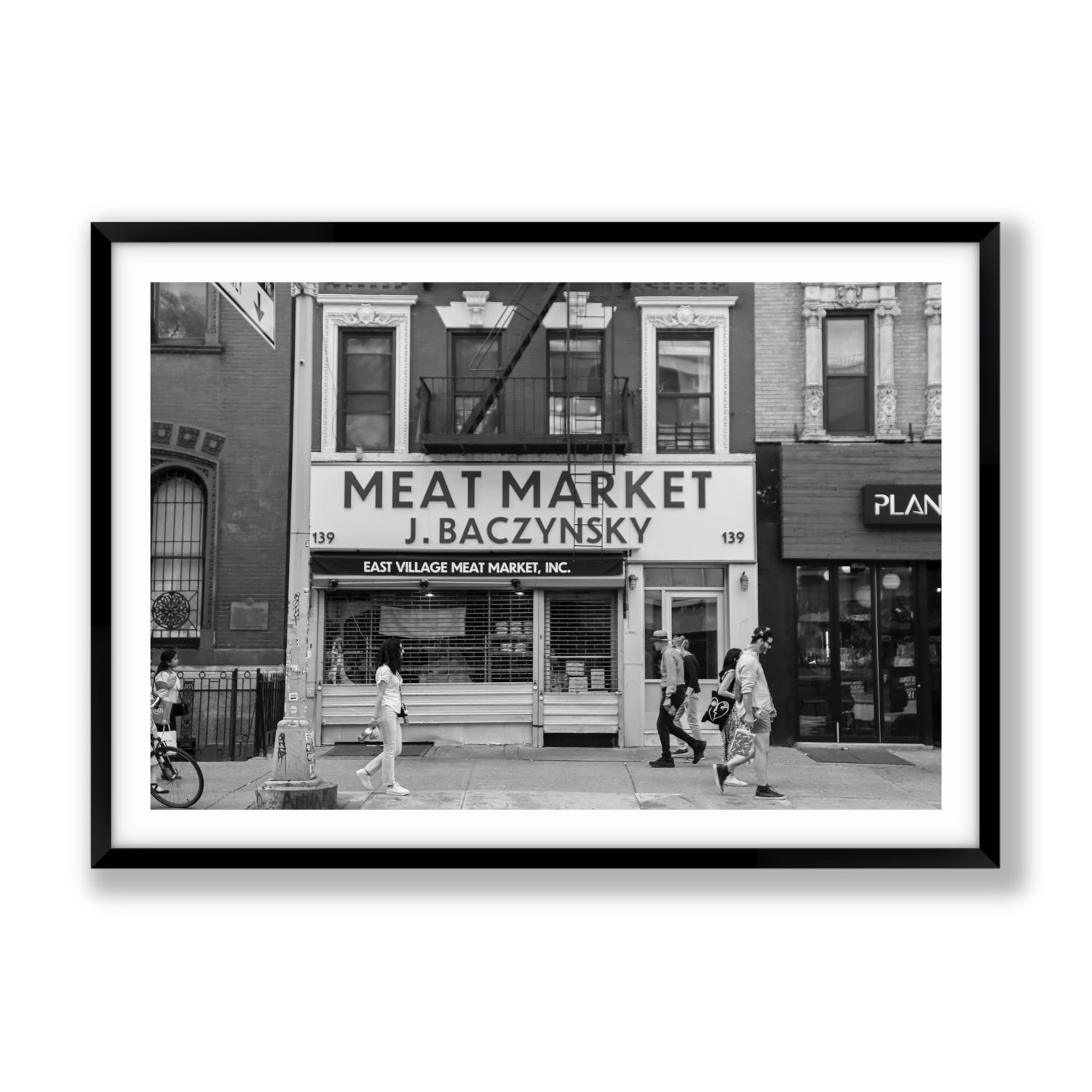 Meat District New York NYC Black & White wall art Gallery fine art print in black frame with matboard