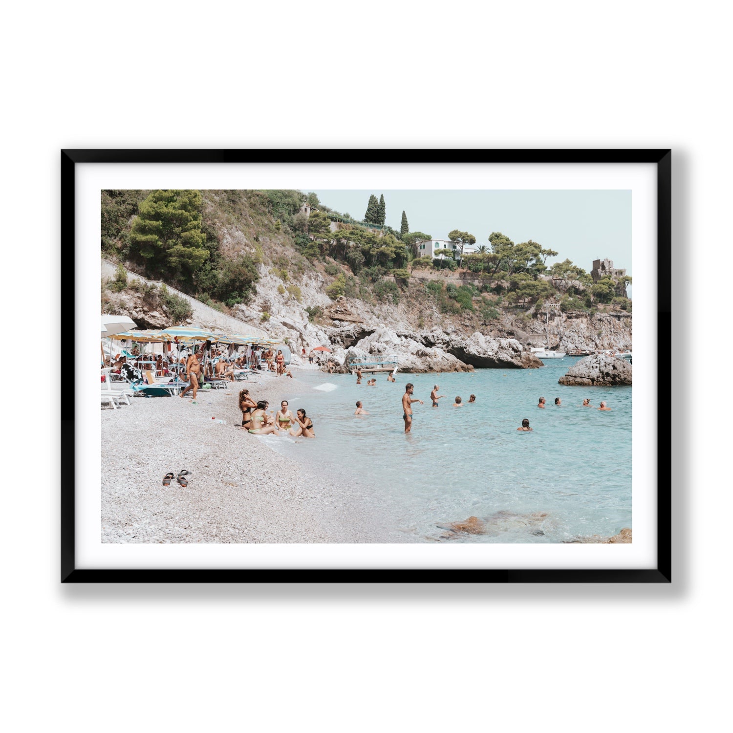 La Vacanza Amalfi Mediterranean wall art Gallery fine art print in black frame with matboard