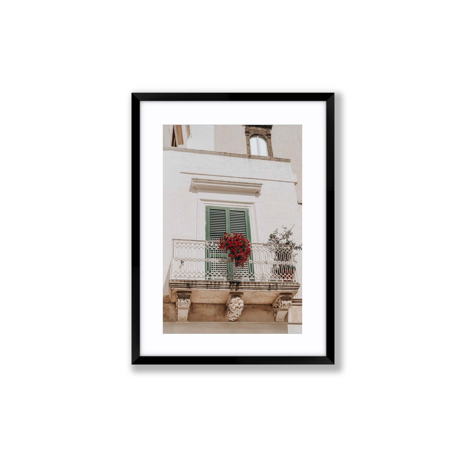 Balcone Estivo Puglia Italian wall art Medium fine art print in black frame with matboard