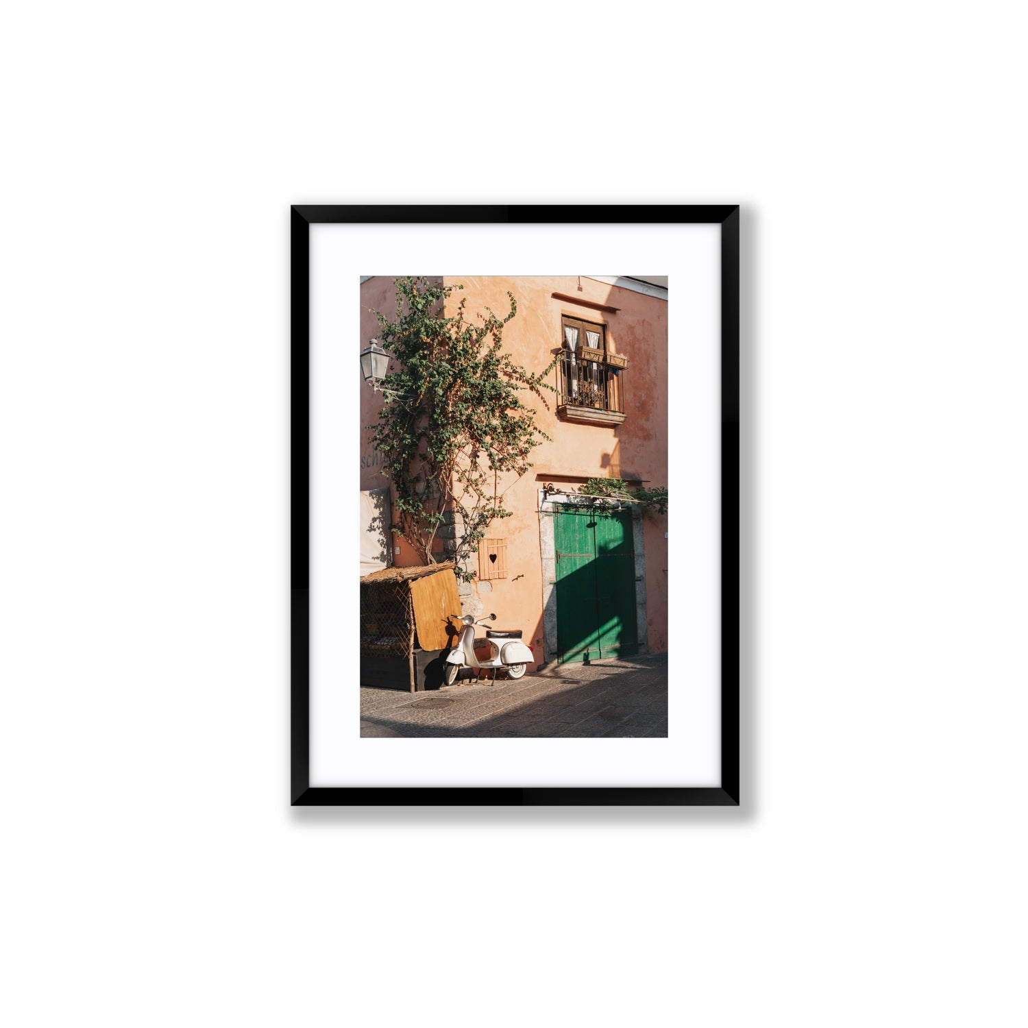 La Casa Ischia Italian Mediterranean decor wall art Medium fine art print in black frame with matboard
