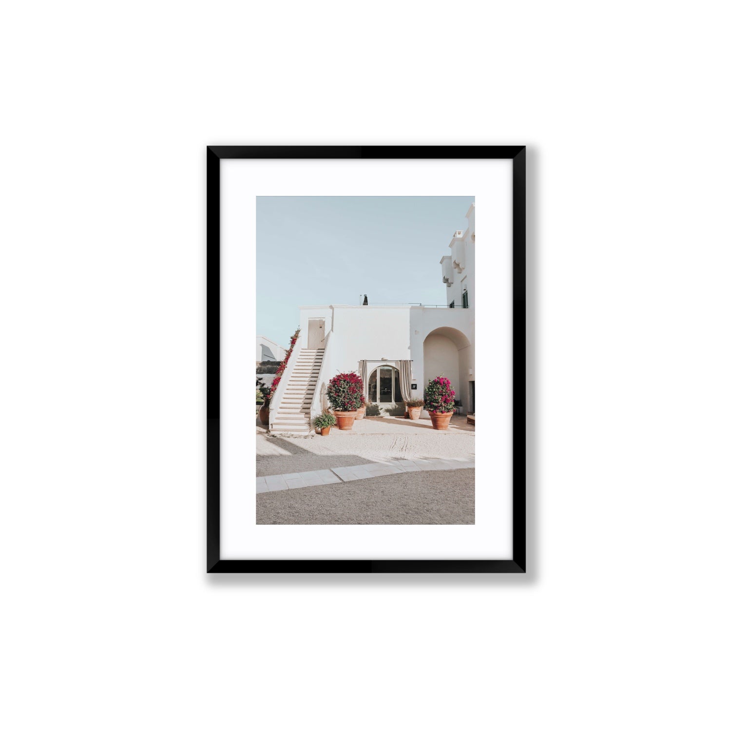 Scala Fiorita Puglia Mediterranean wall art Medium fine art print in black frame with matboard