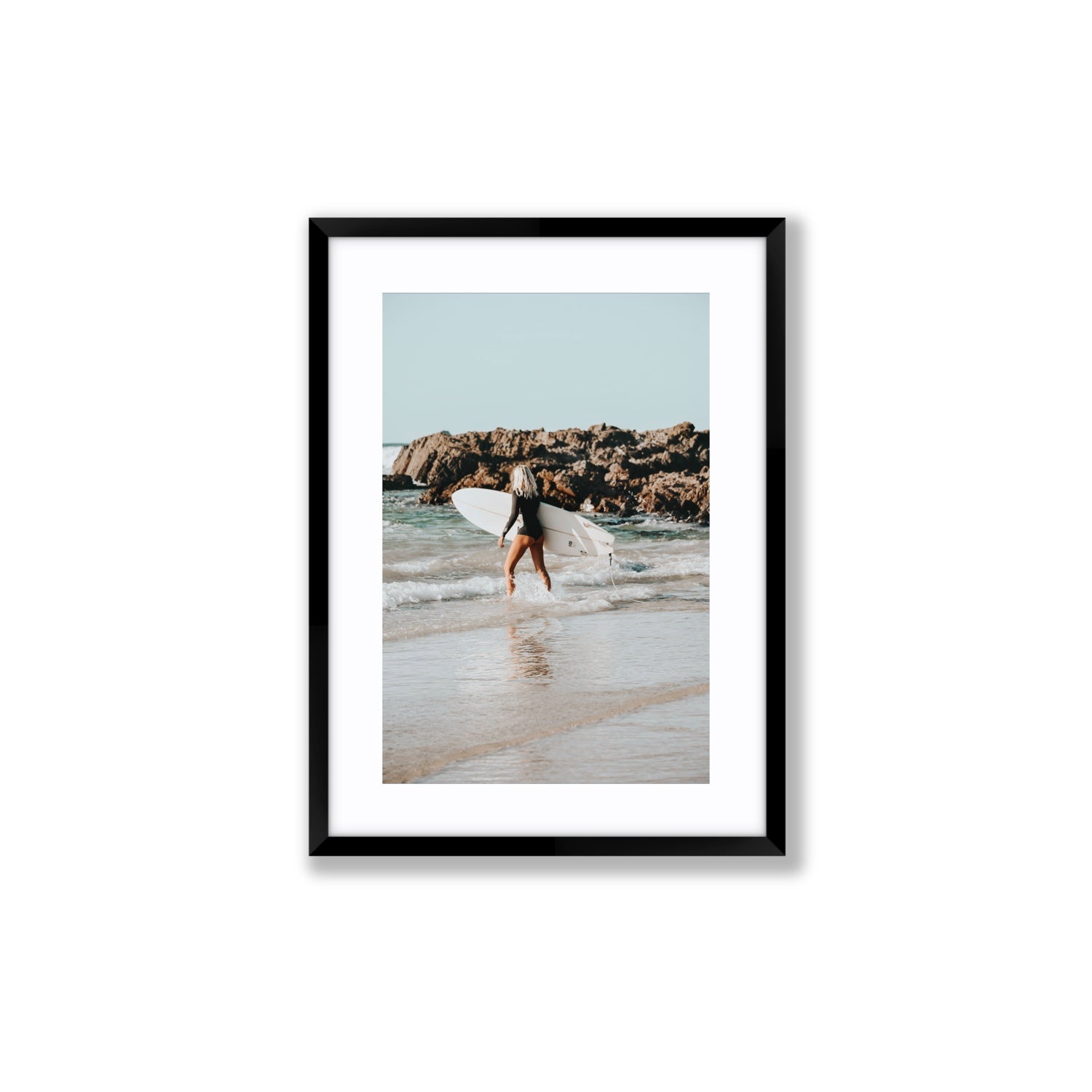 Bethany Byron Bay Surf coastal decor wall art Medium fine art print in black frame with matboard