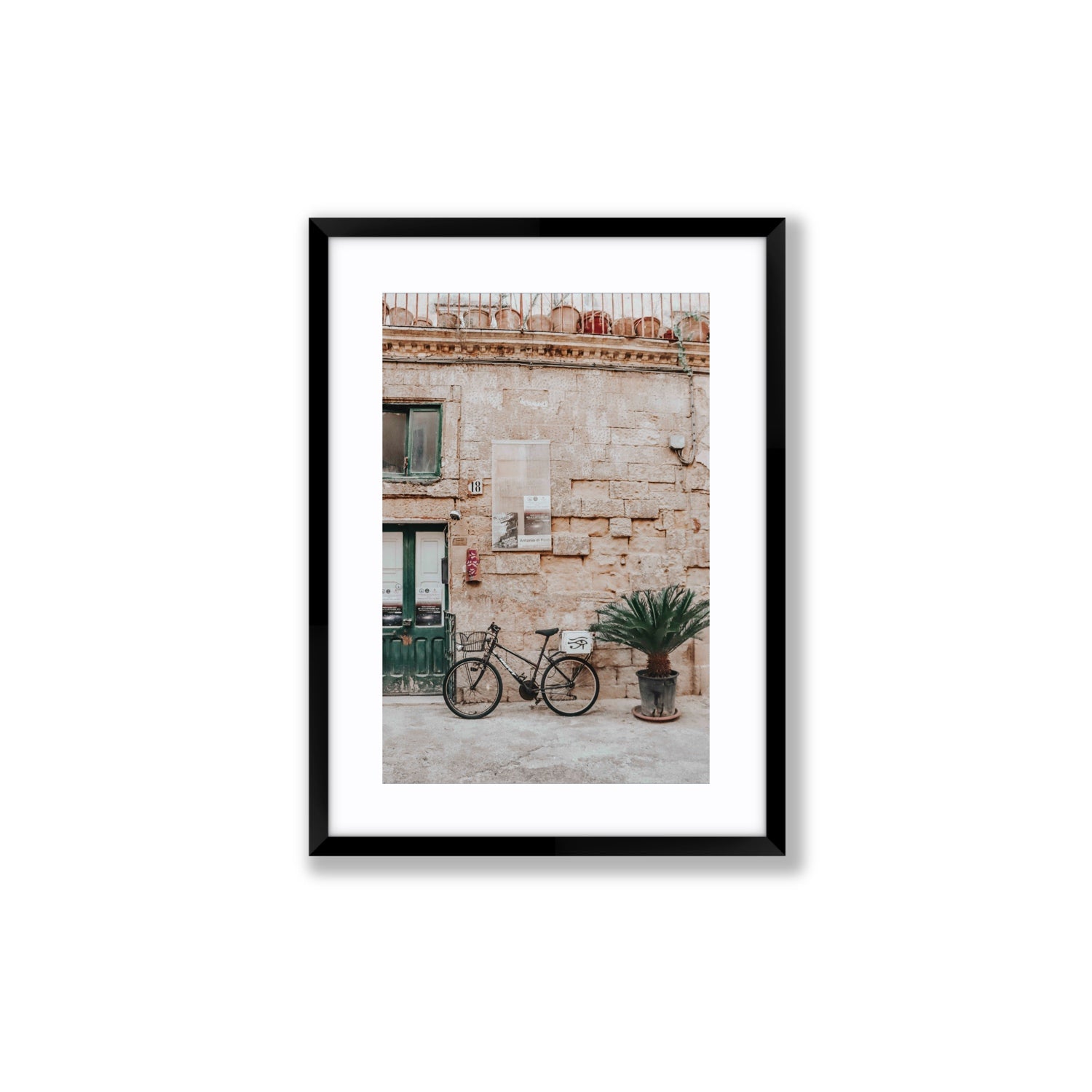 Salento Streets Puglia Lecce Italian wall art Medium fine art print in black frame with matboard