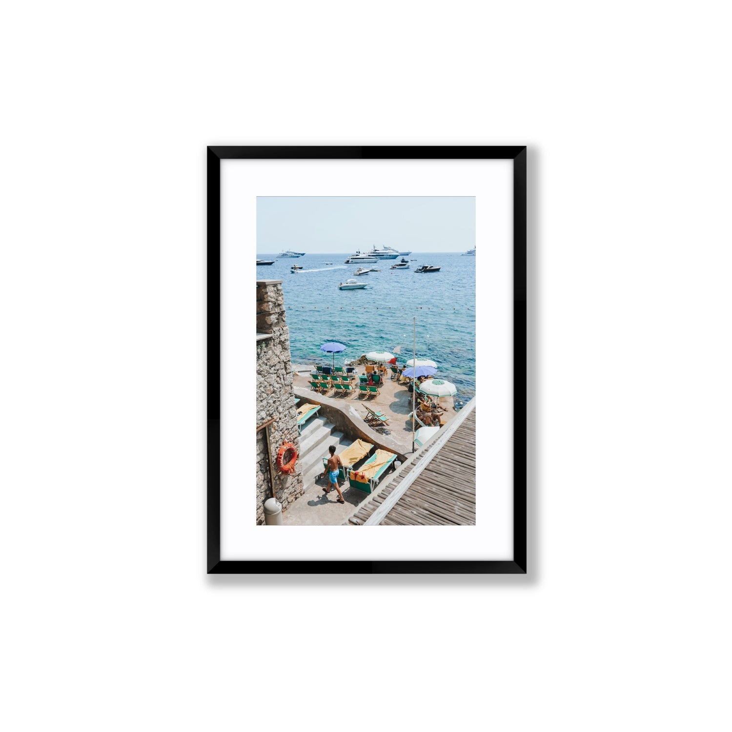 Canzone di Capri Capri Italian beach wall art Medium fine art print in black frame with matboard