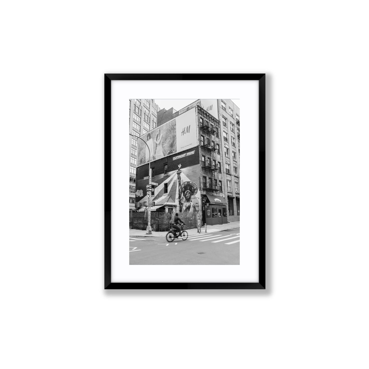 Shadows Of Liberty New York NYC Black & White wall art Medium fine art print in black frame with matboard