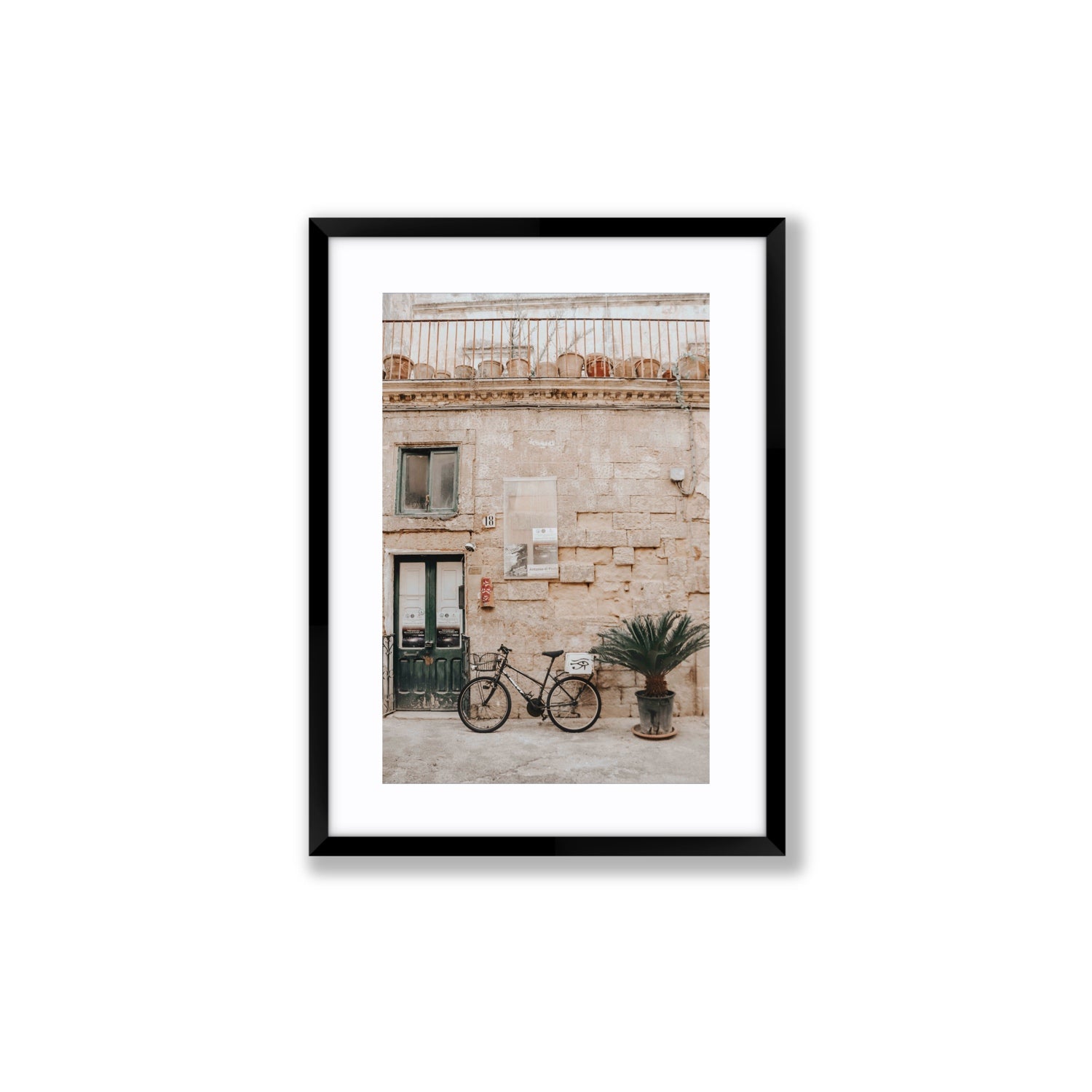 Golden Facades Puglia Lecce Italian wall art Medium fine art print in black frame with matboard
