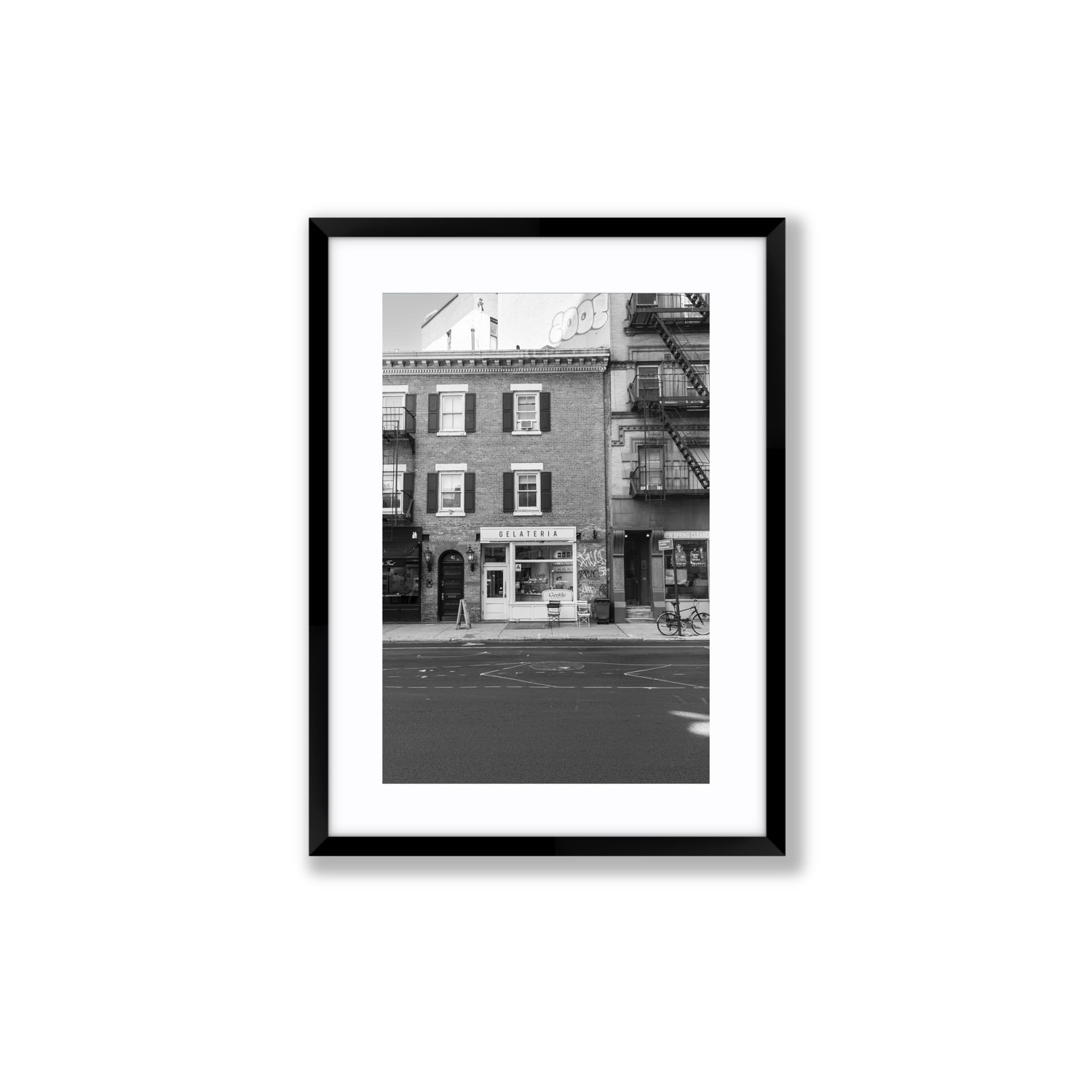 Gelateria New York NYC Black & White wall art Medium fine art print in black frame with matboard