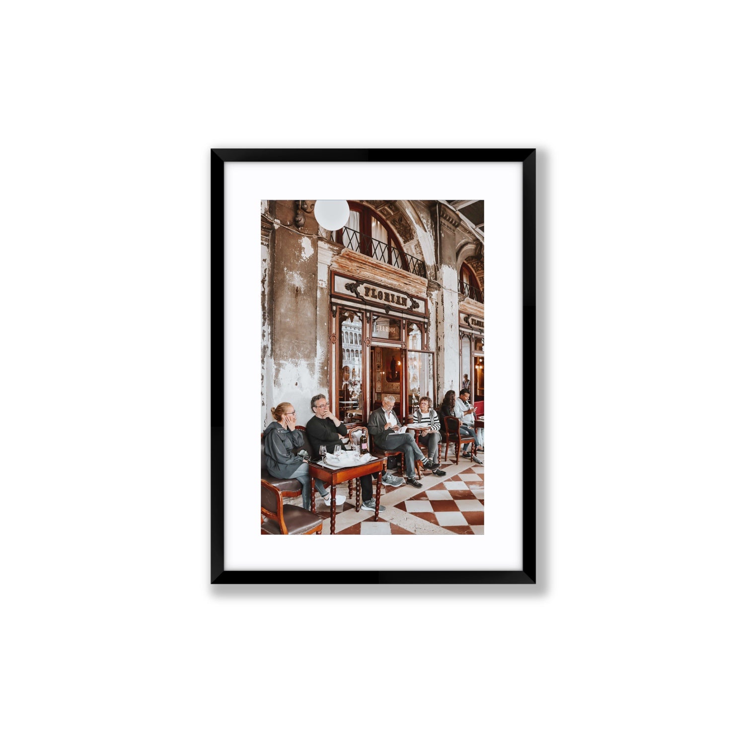 Tea Room Venice Italian wall art Medium fine art print in black frame with matboard