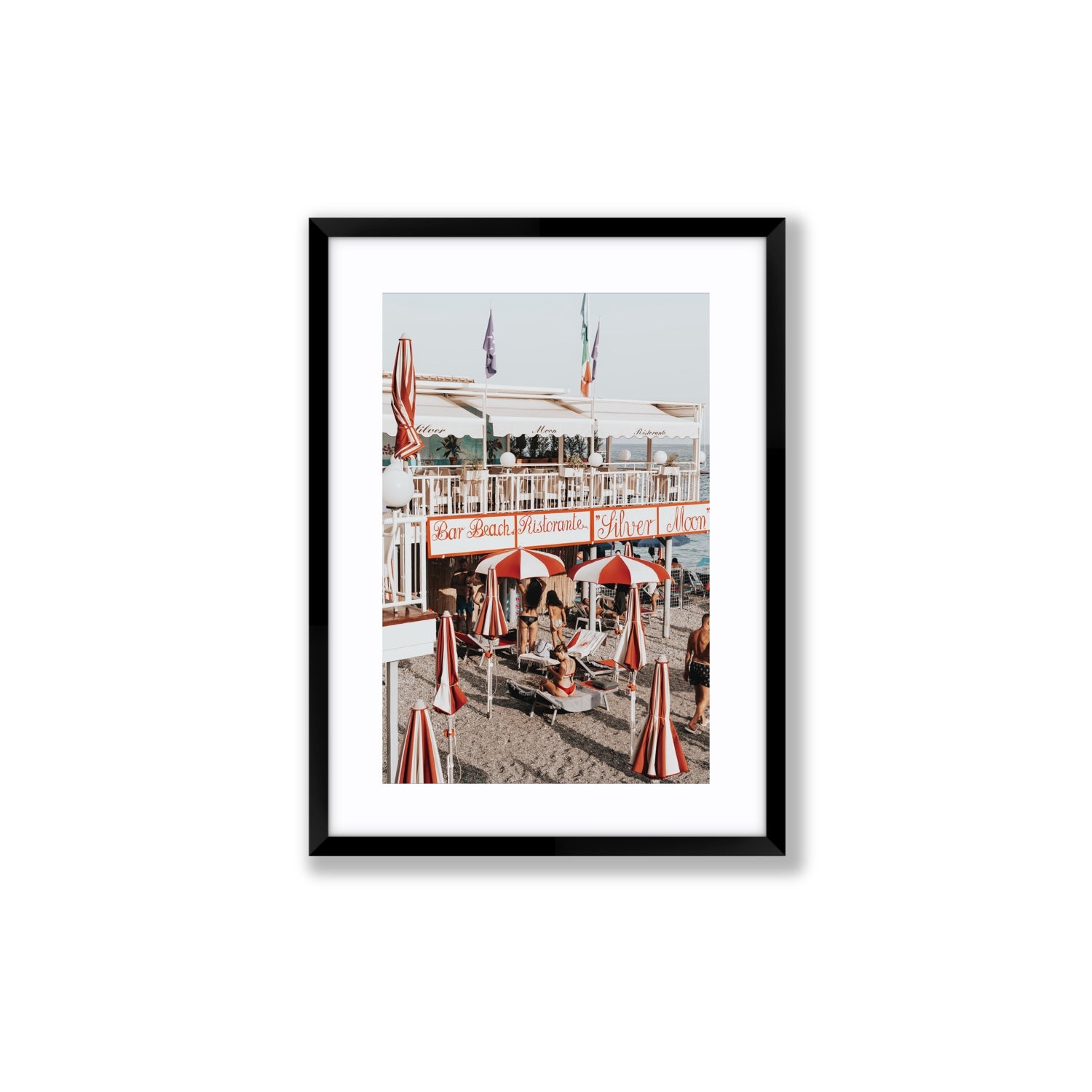 Vintage Amalfi Amalfi Mediterranean wall art Medium fine art print in black frame with matboard
