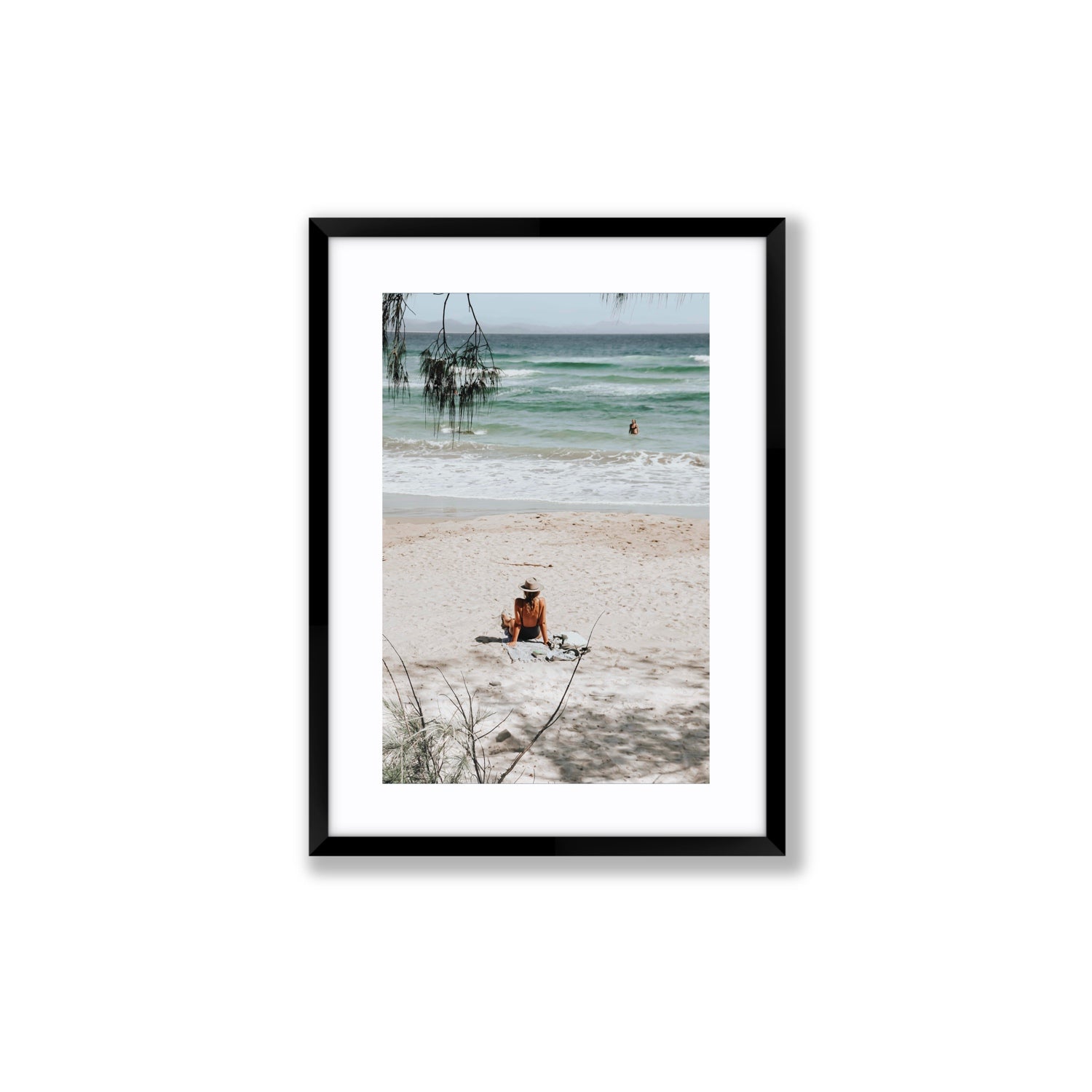 Take It Easy Byron Bay beach coastal decor wall art Medium fine art print in black frame with matboard