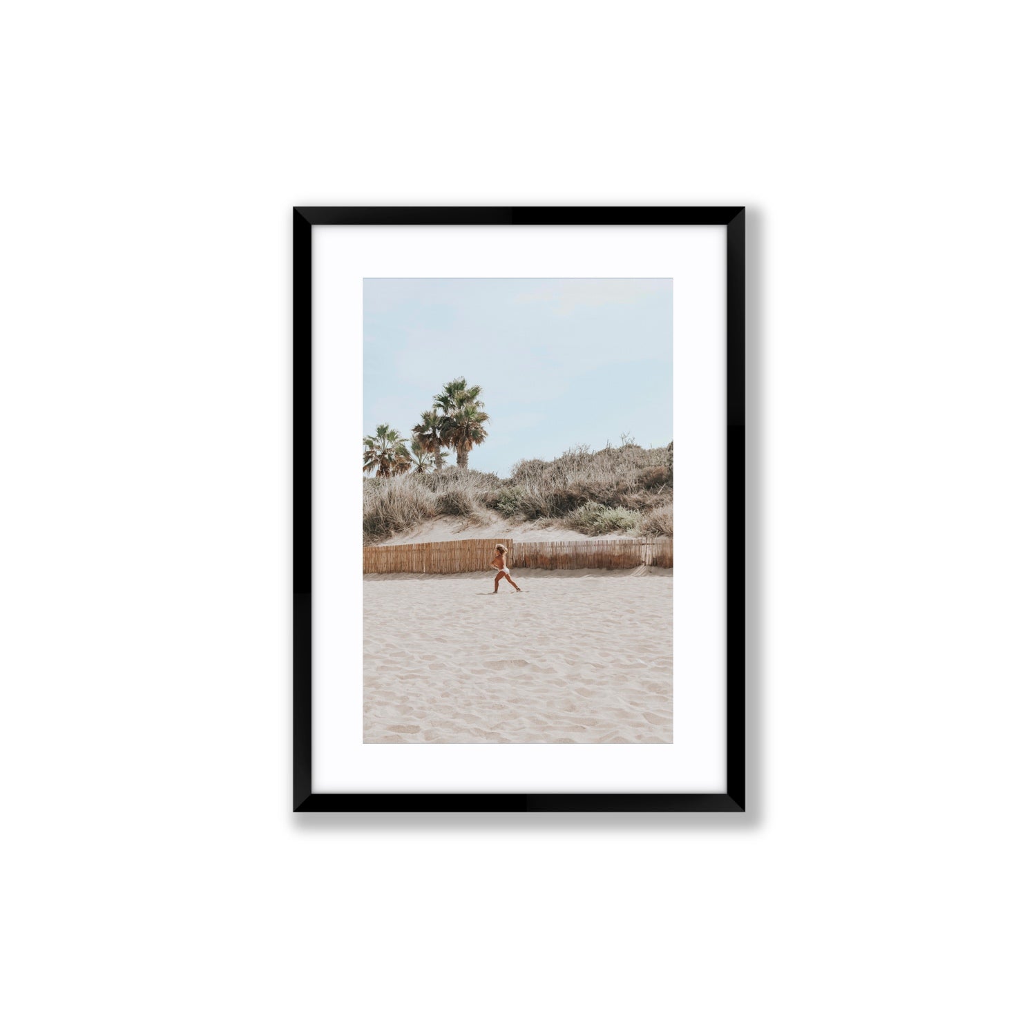 Joyful Sprint Puglia beach coastal fine art print Medium fine art print in black frame with matboard