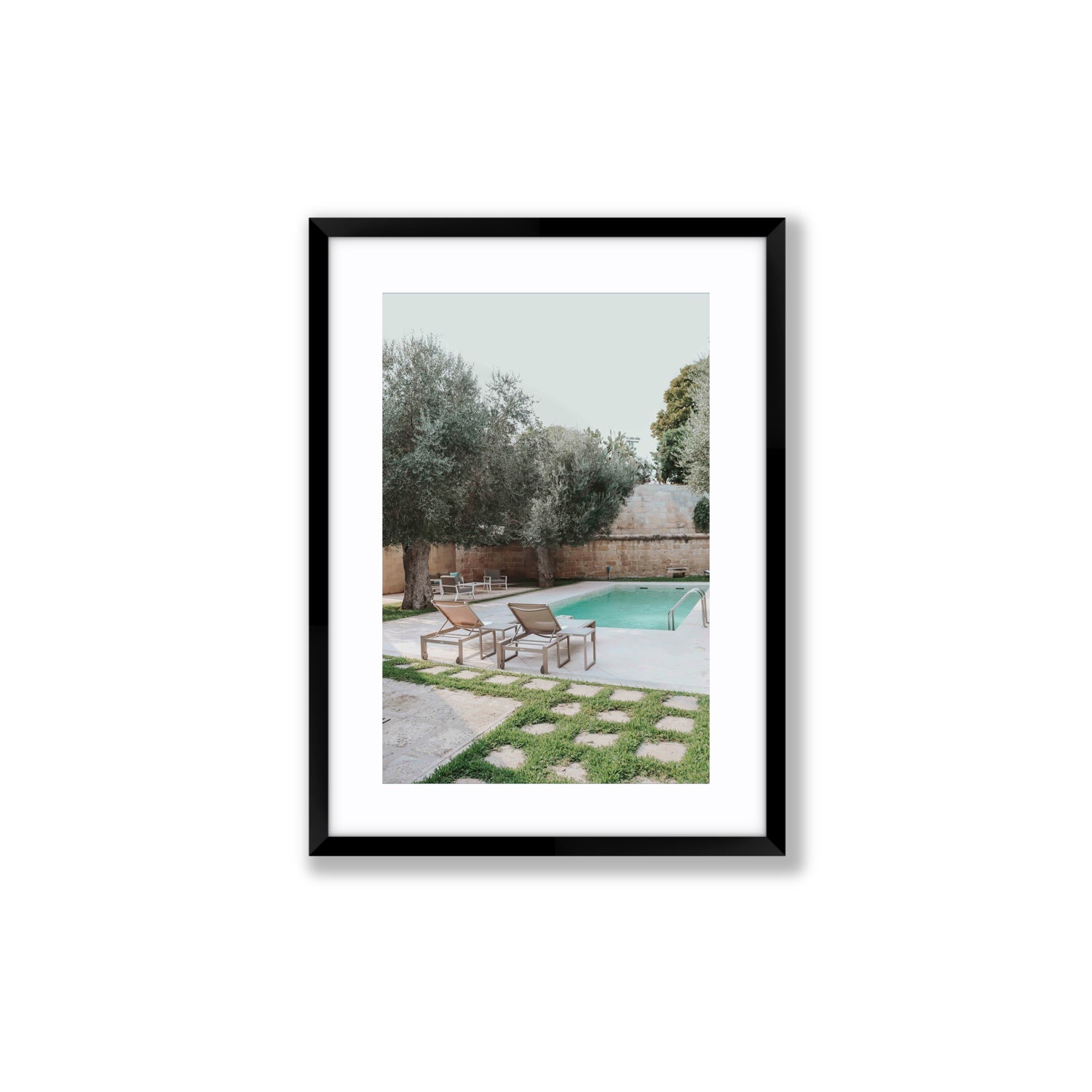 Olive Oasis Puglia Mediterranean wall art Medium fine art print in black frame with matboard
