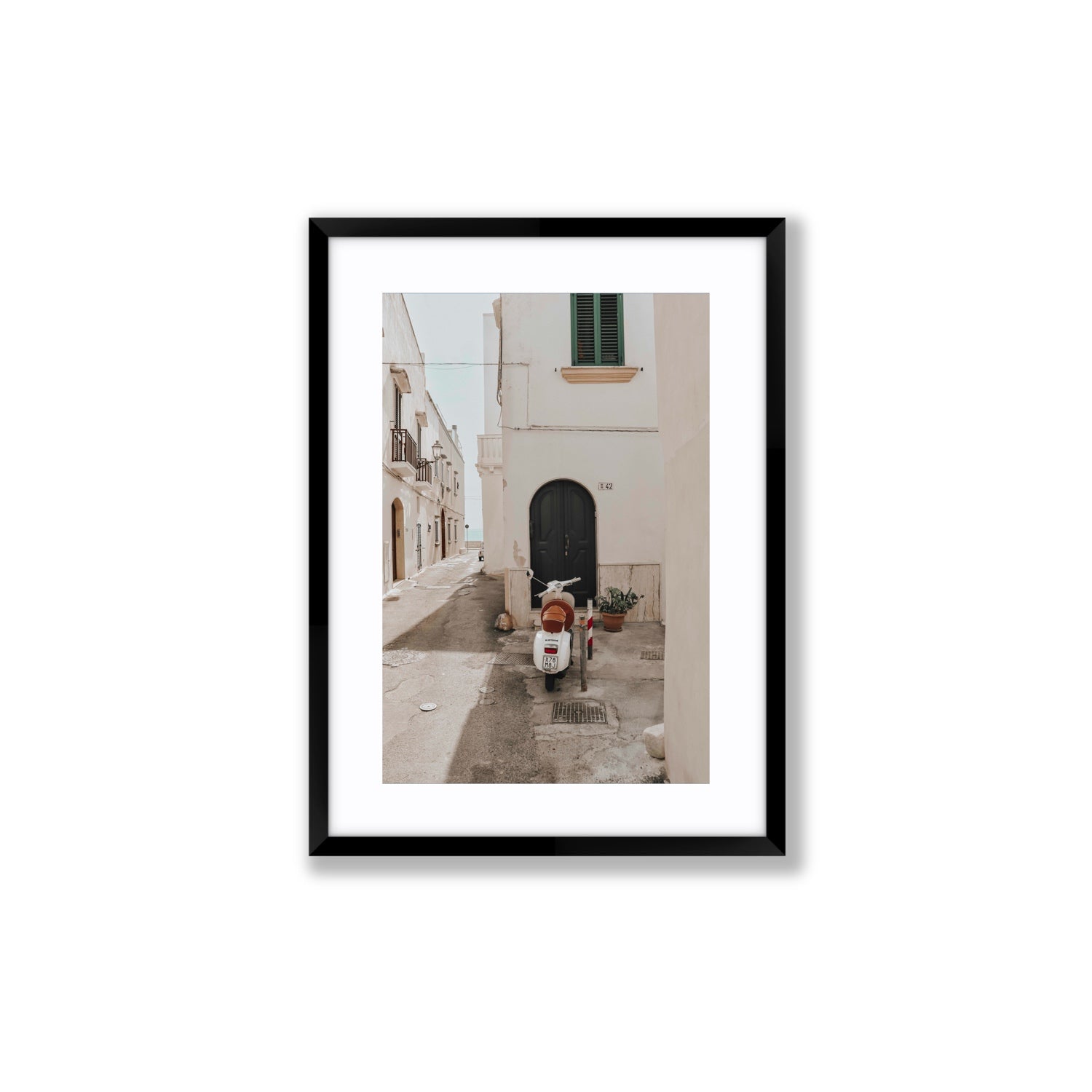 La Casa 42 Puglia Gallipoli Italian wall art Medium fine art print in black frame with matboard
