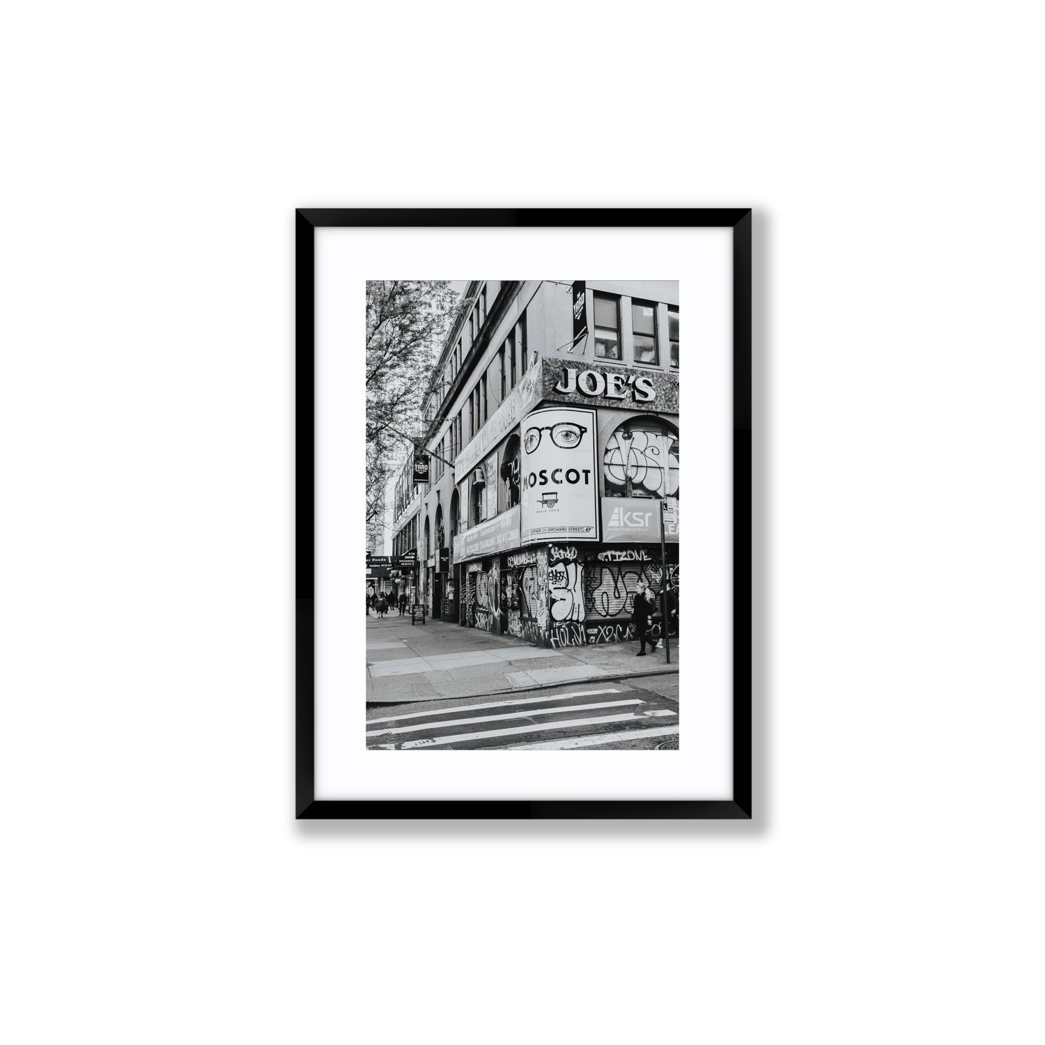 Lower East Side Murals New York NYC Black & White wall art Medium fine art print in black frame with matboard