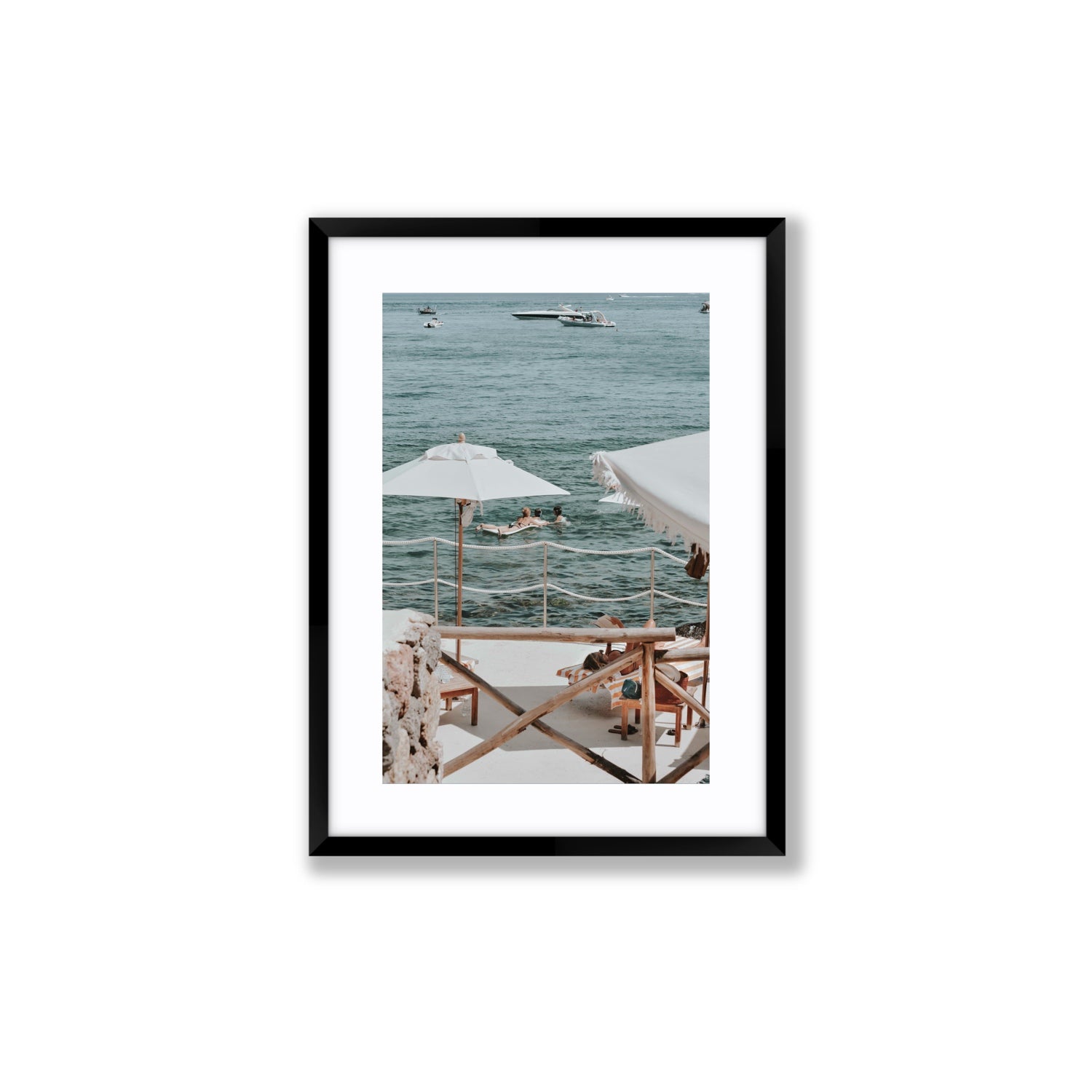 Hideaway Tuscany coastal Mediterranean wall art Medium fine art print in black frame with matboard