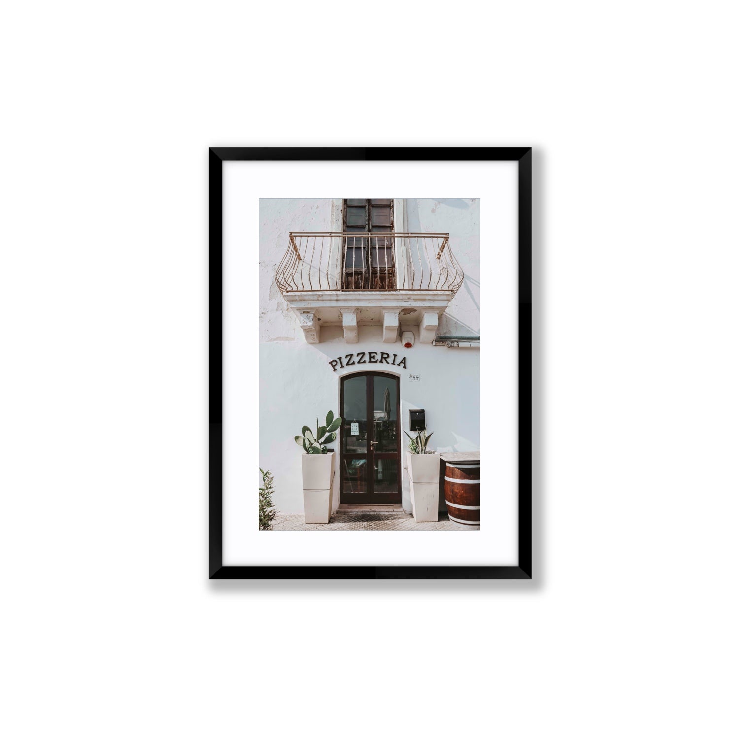 Pizzeria Puglia Italian wall art Medium fine art print in black frame with matboard