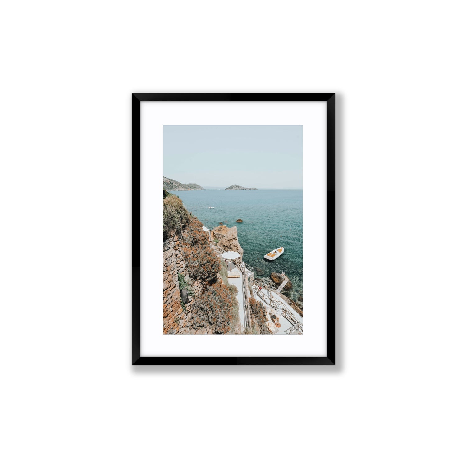 Front Row Seat Tuscany coastal wall art Medium fine art print in black frame with matboard