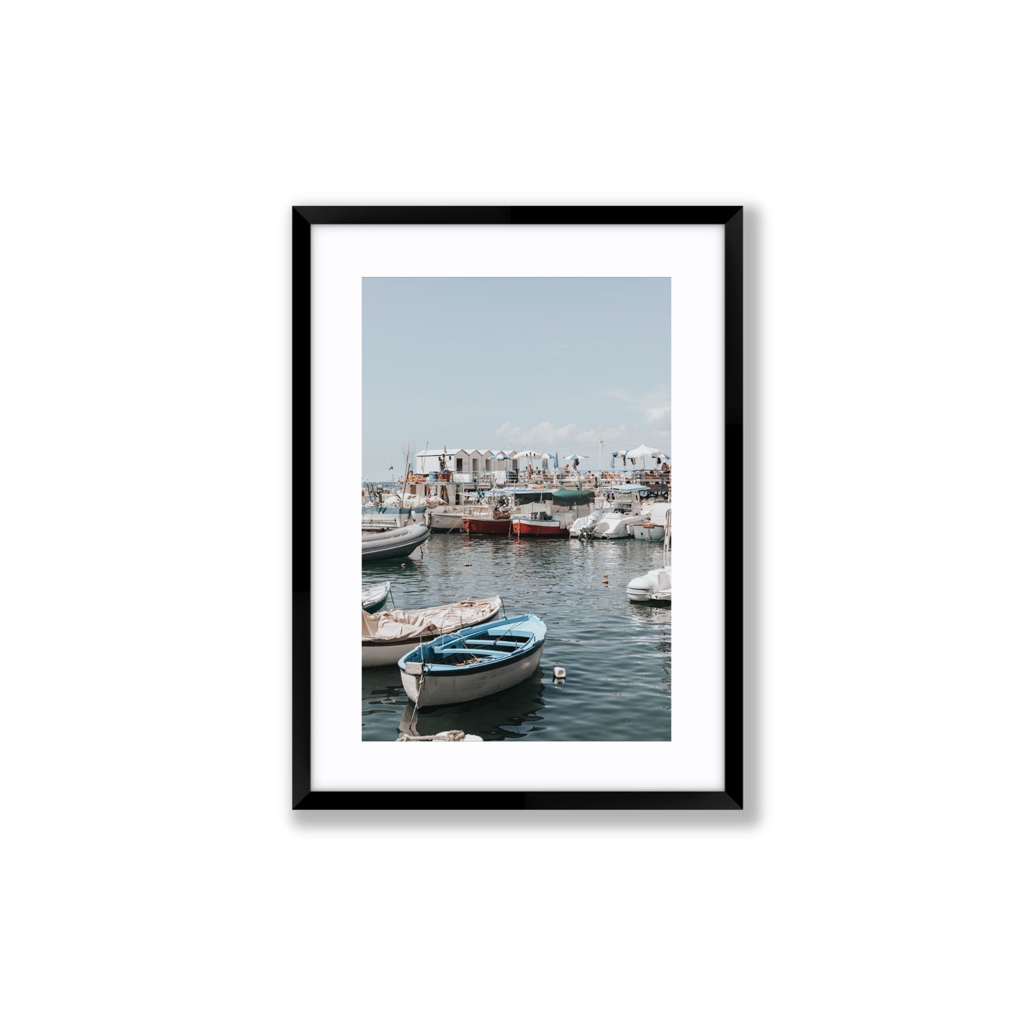 Harbour Hues Sorrento coastal Carousel wall art Medium fine art print in black frame with matboard