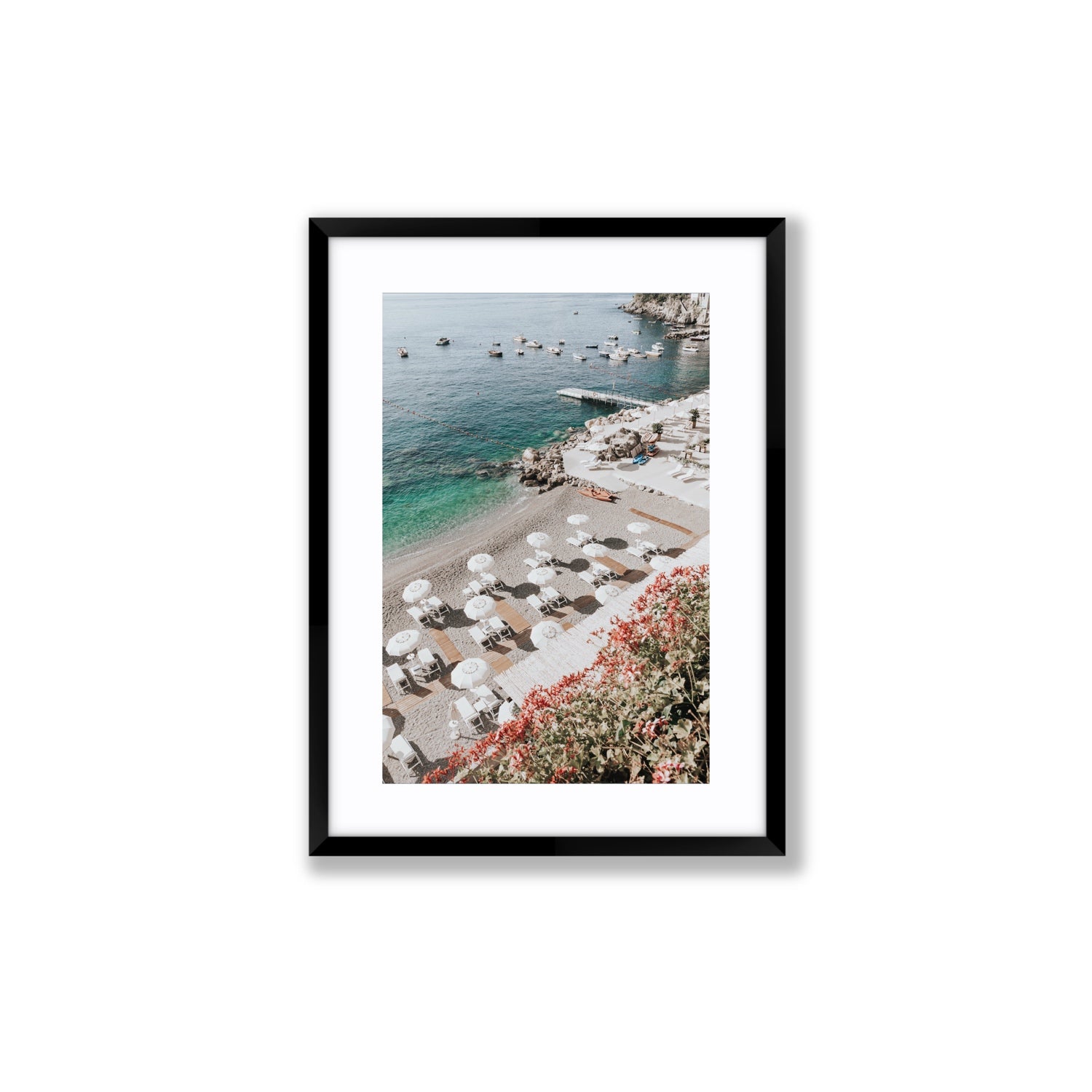 Tranquil Oasis Amalfi coastal wall art Medium fine art print in black frame with matboard