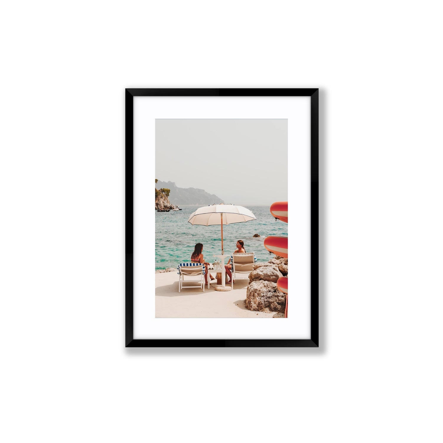 Salty Banter Amalfi Mediterranean wall art Medium fine art print in black frame with matboard