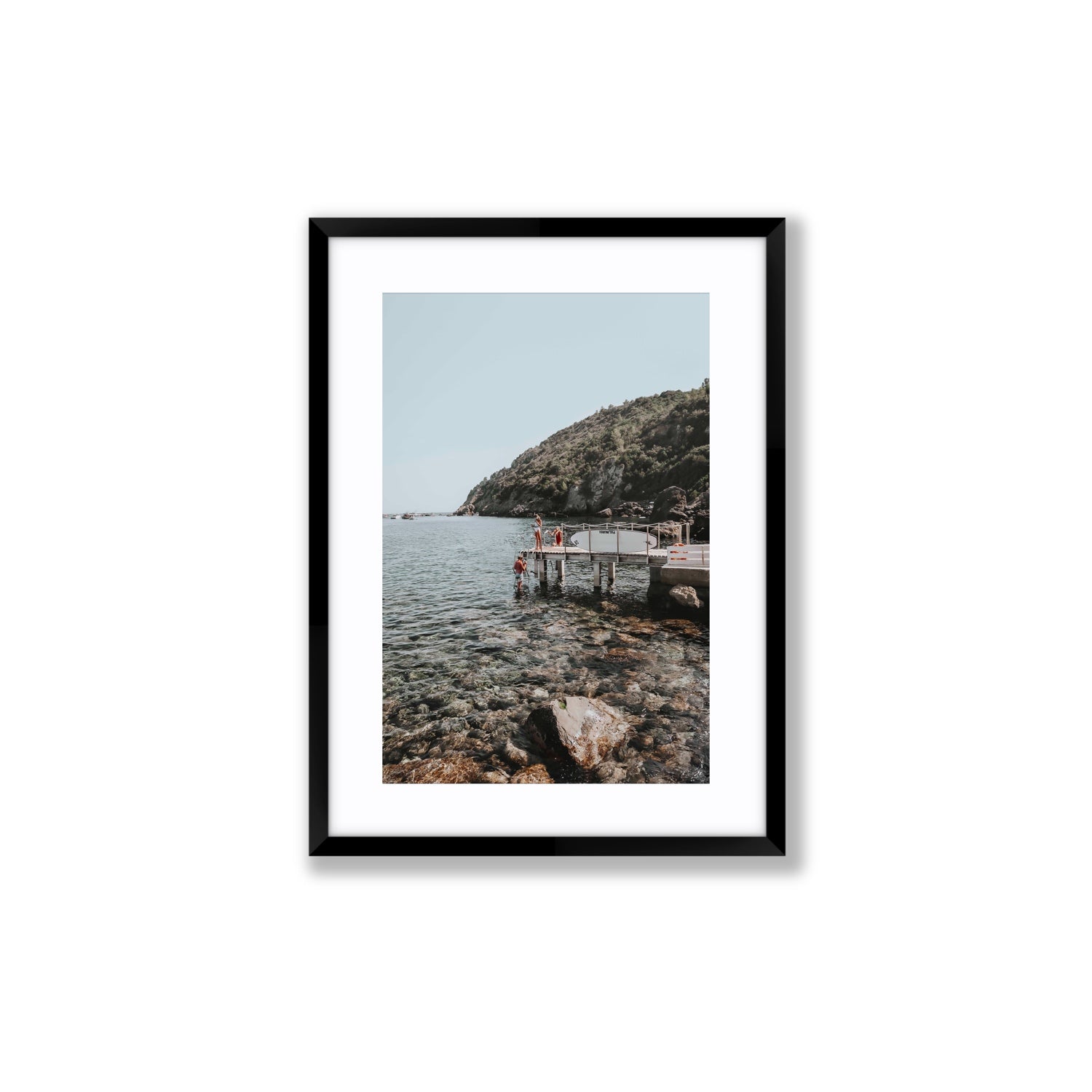 Tidal Explorers Tuscany coastal Italian wall art Medium fine art print in black frame with matboard