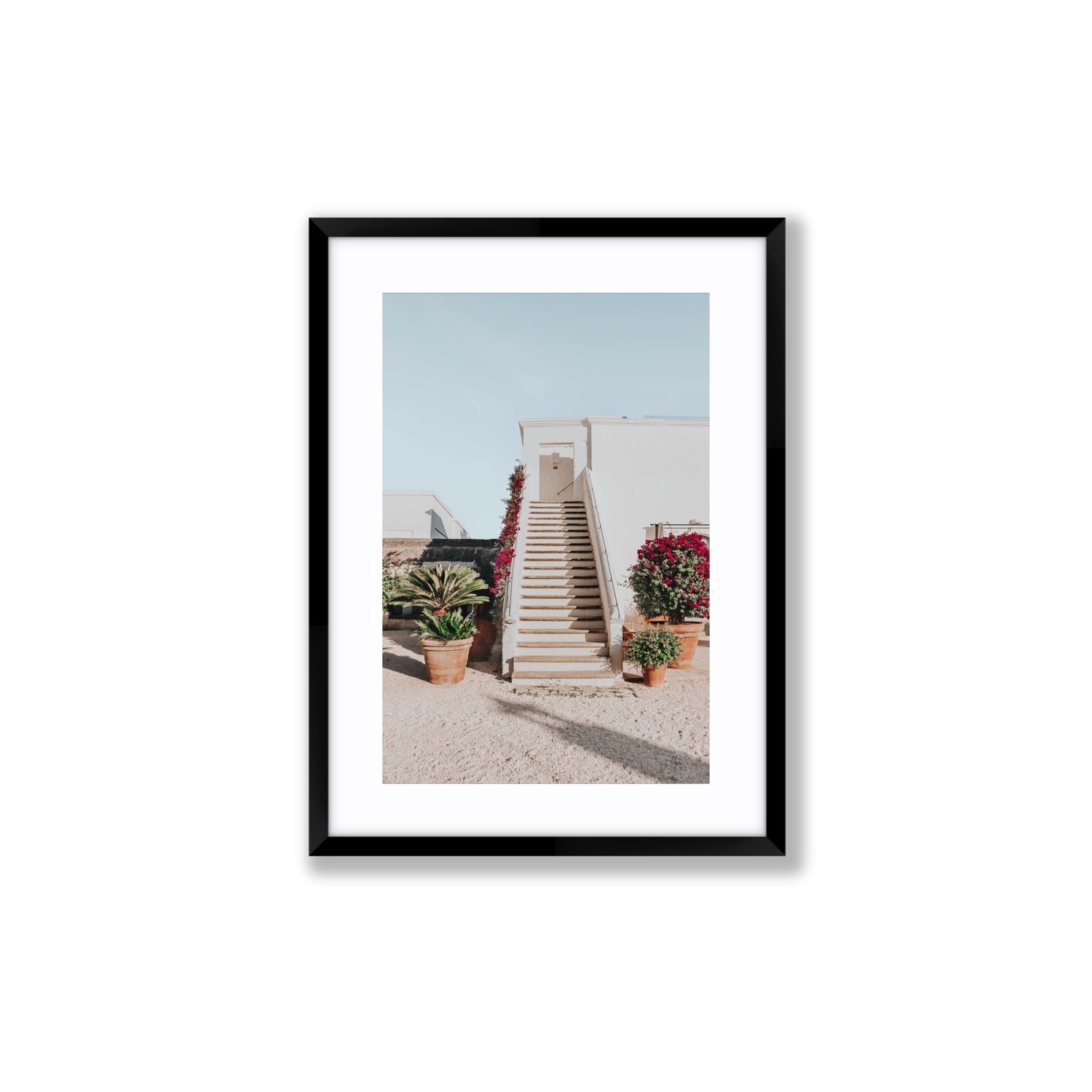 Tranquil Ascent Puglia Italian wall art Medium fine art print in black frame with matboard